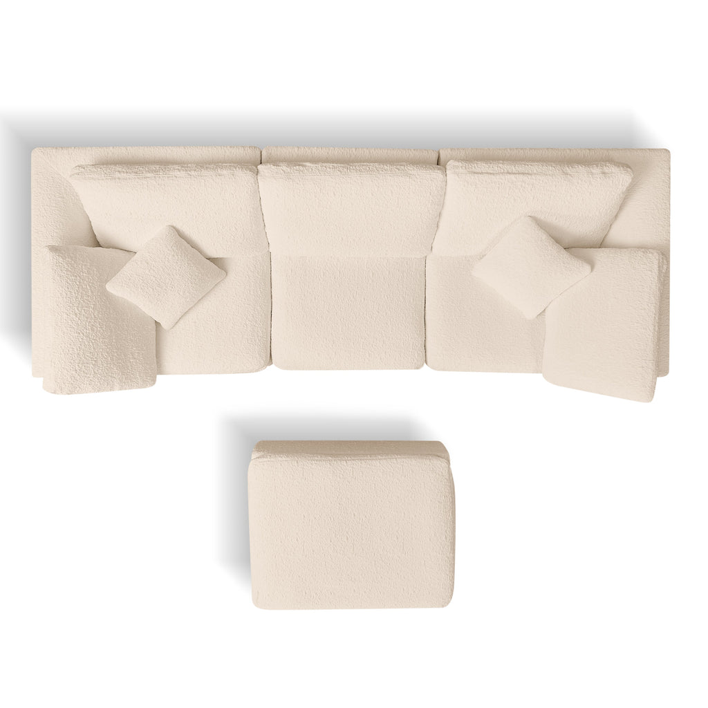 Cloud Style L-Shape Modular Sectional Sofa with Ottoman, 3 Seater Convertible Couch in Warm White Beige, Chenille Fabric, 110 Inch
