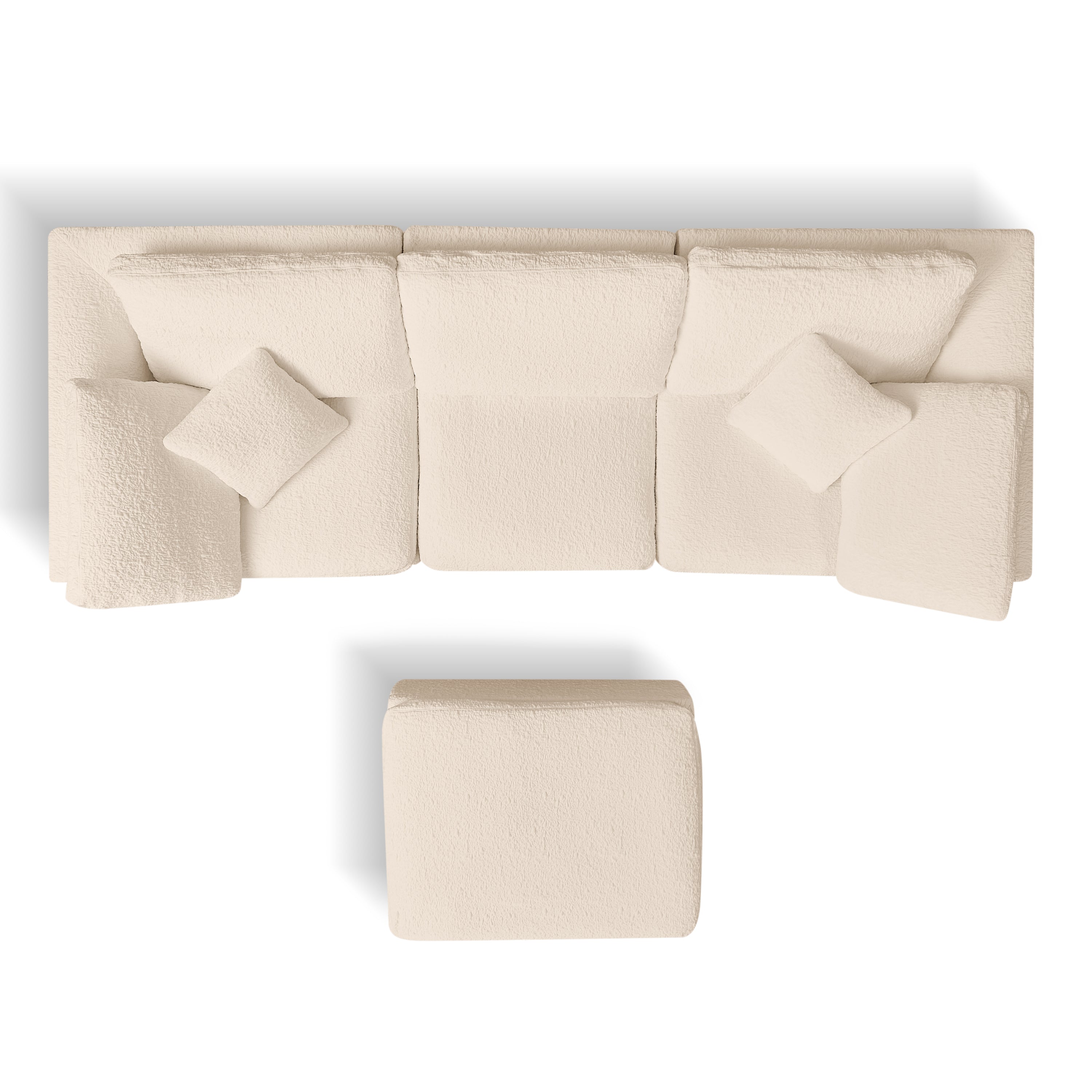 Cloud Style L-Shape Modular Sectional Sofa with Ottoman, 3 Seater Convertible Couch in Warm White Beige, Chenille Fabric, 110 Inch