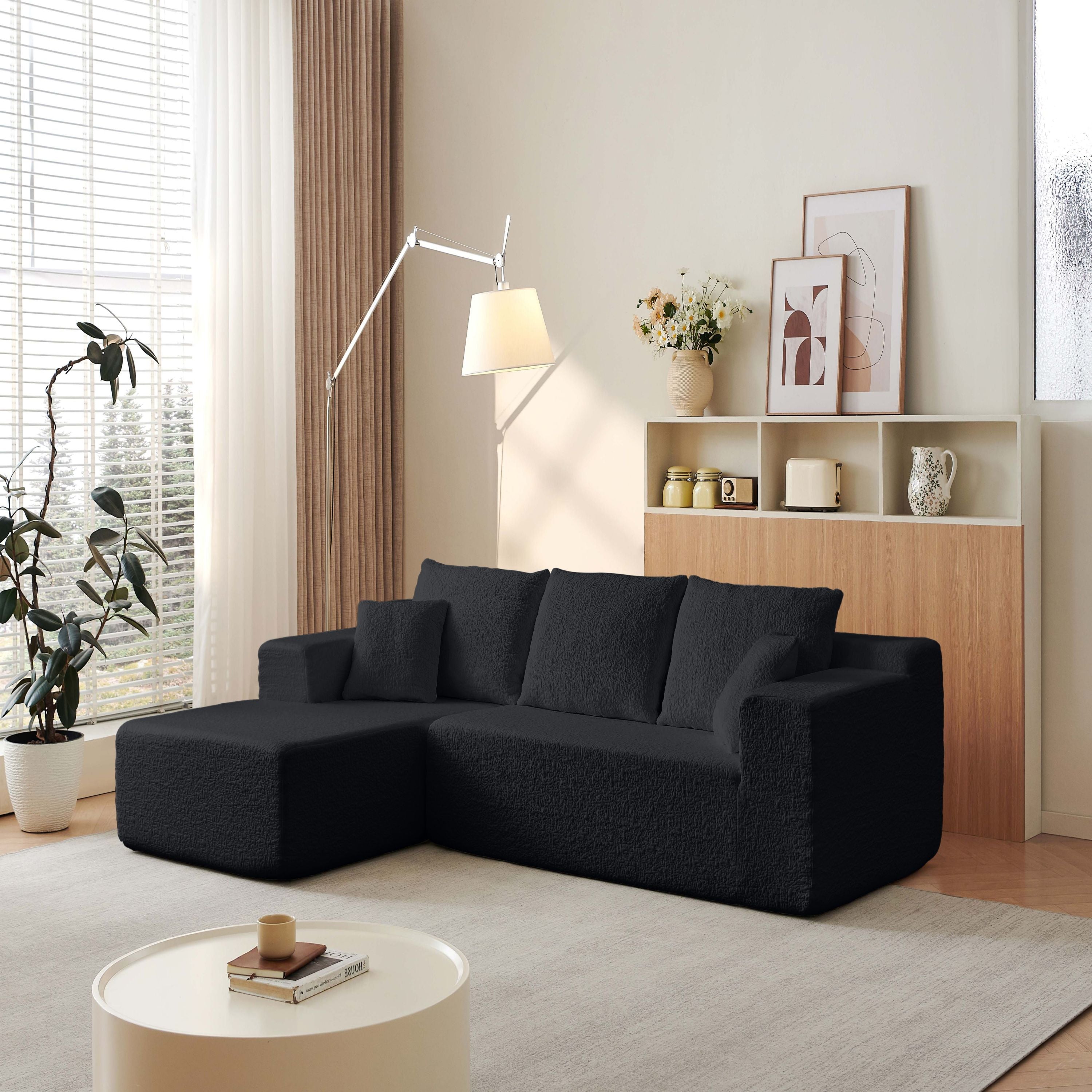 Modern Modular 104' Cloud Sectional Couch with L-Shape Chaise, Deep Seat, Black Chenille, No Assembly Required