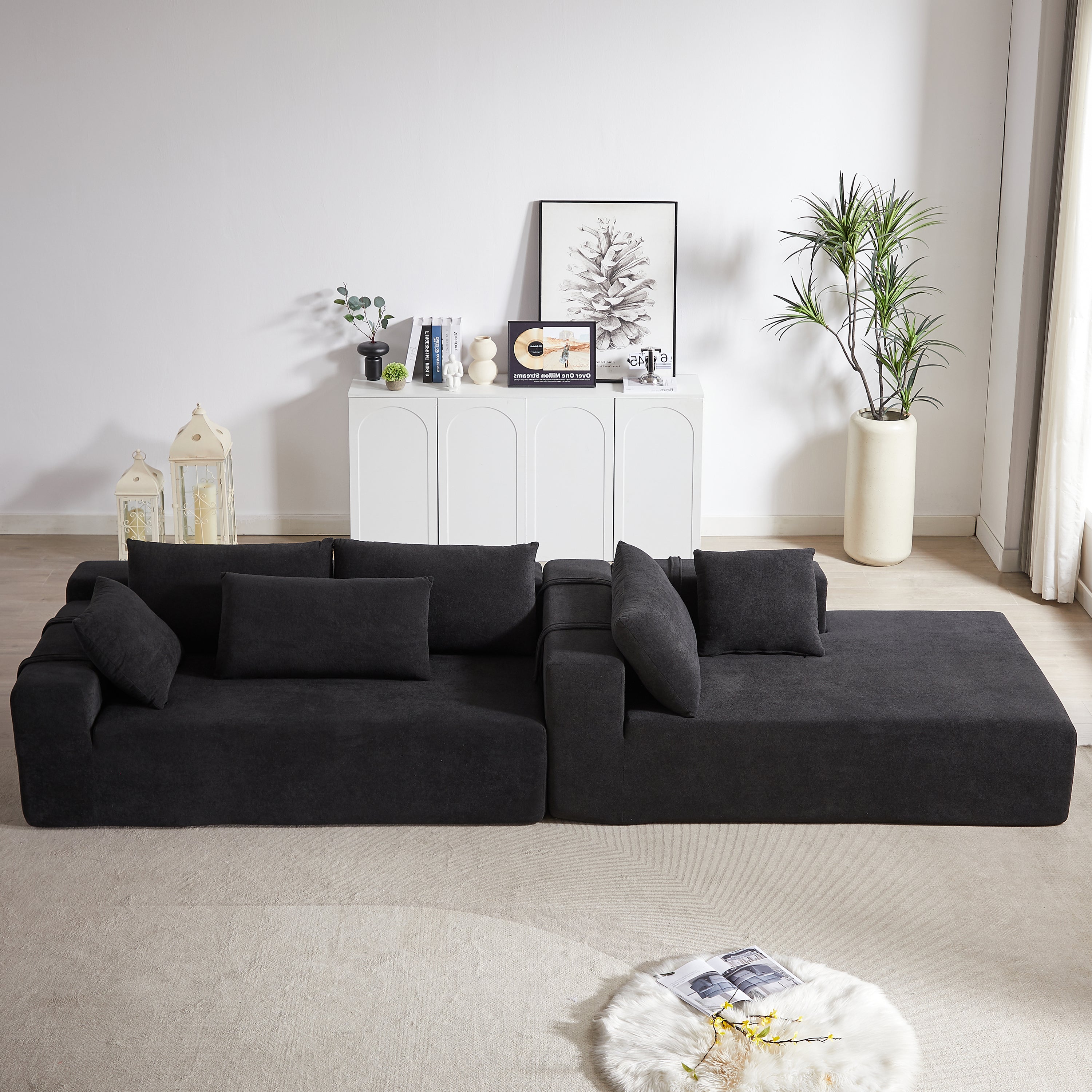 Modern Chenille Upholstered Sectional Sofa Couch Set,Modular 108' L Shaped Sectional Living Room Sofa Set With 6 Pillows,Free Combination Sofa Couch for Living Room,Bedroom(Right Chaise)W834P240010