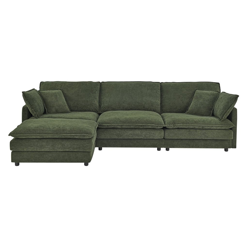 Modern Home Living Room L-Shaped Sectional Sofa Couches with Ottoman, Convertible Oversized 4 Seater Couch Towel Fabric, Green