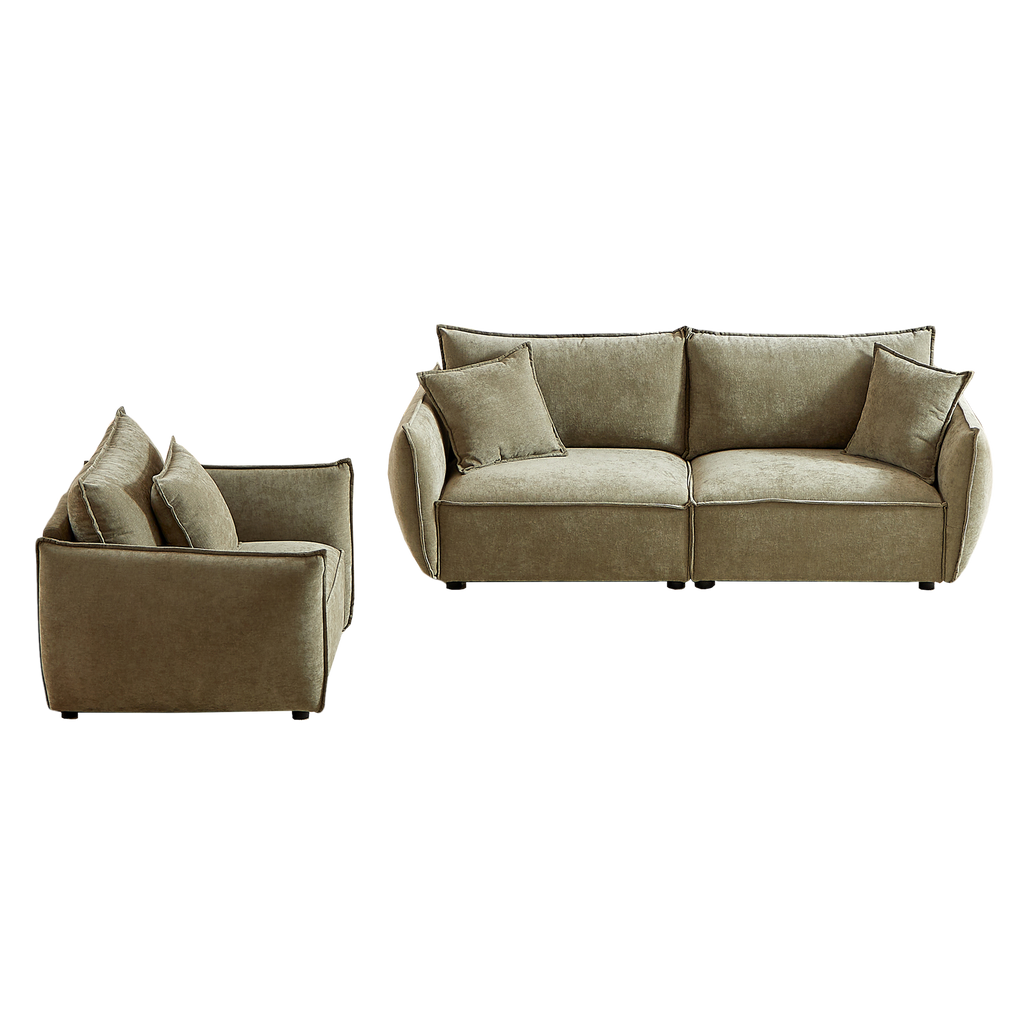 3-Seater + 1-Seater Combo Sofa Modern Living Room Sofa, Linen Fabric Sofa, Wooden Frame with 3 Pillows, Apartment Sofa Furniture