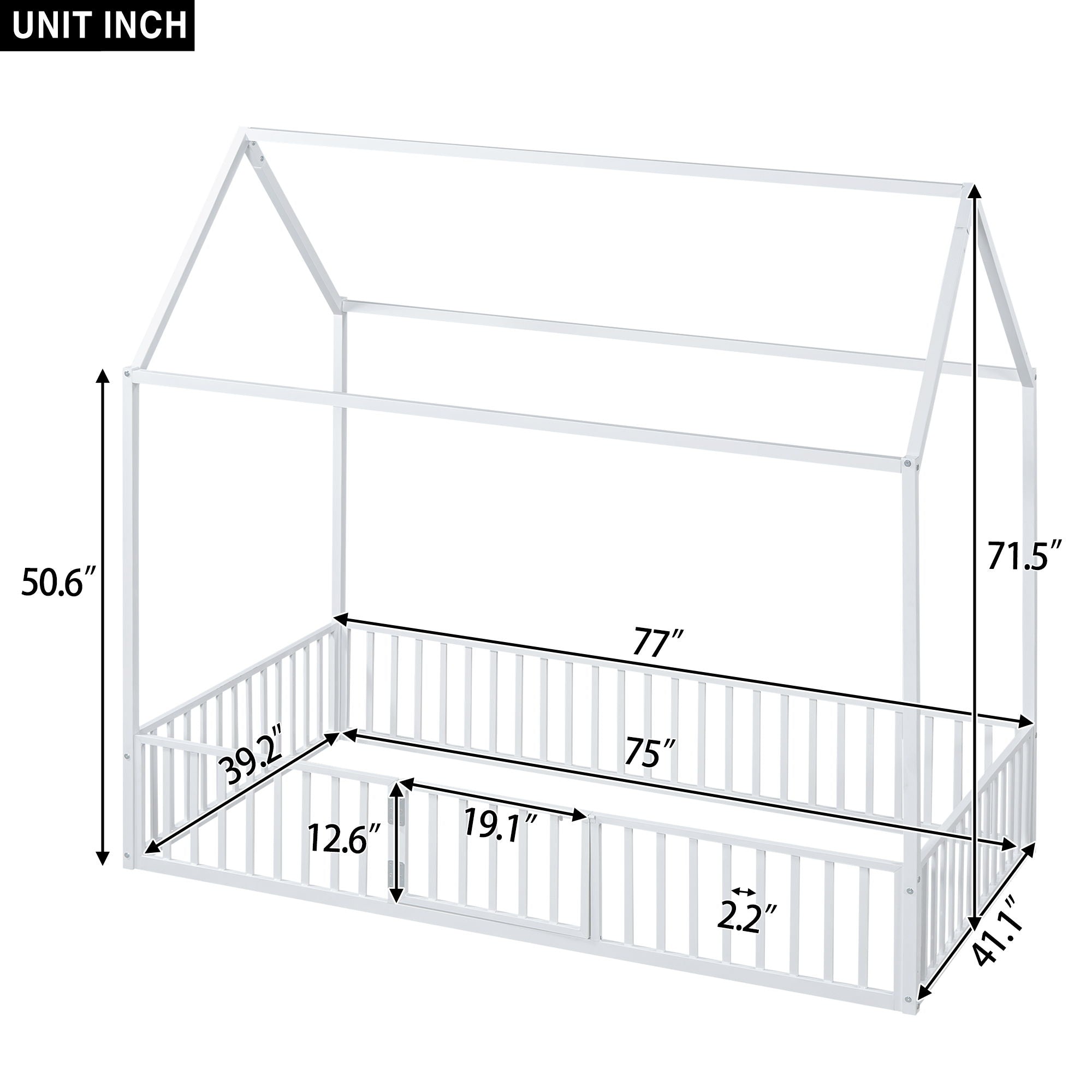 Metal House Bed With Fence And Door