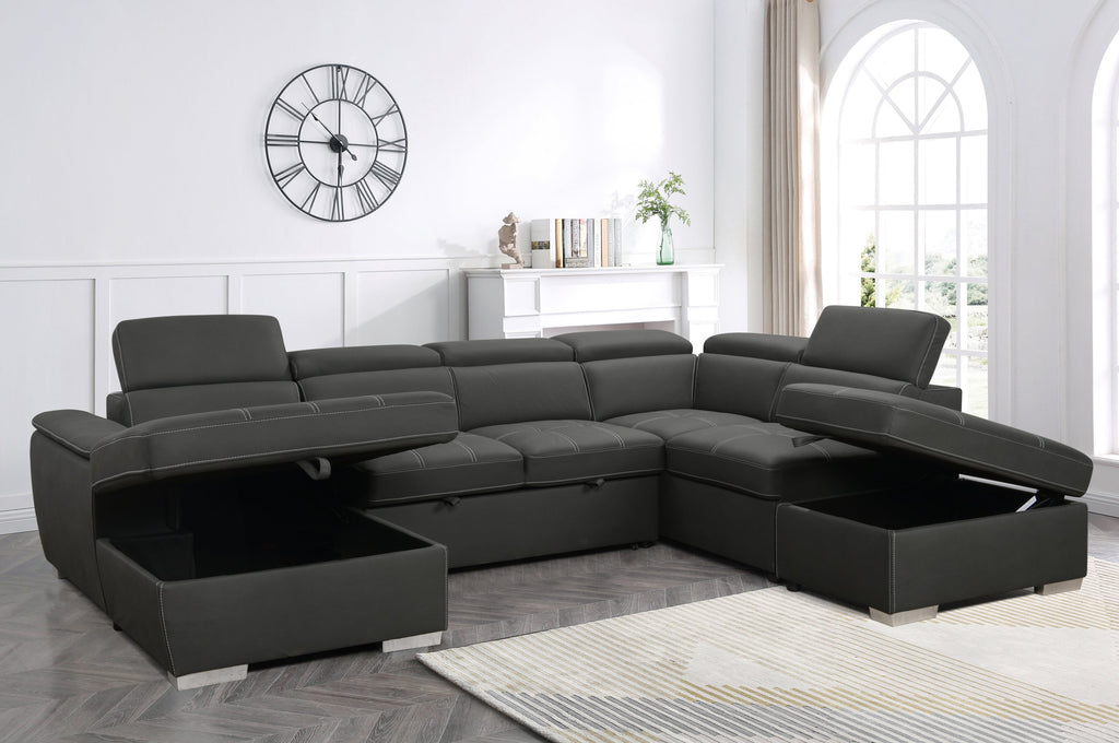 128'Sofa U Shaped Sectional Couch with Ottomans Reversible Modular Sofa 7 Seater Couch with Storage Seat,Living Room Furniture Sofa Sets with Adjustable Headrest, Grey