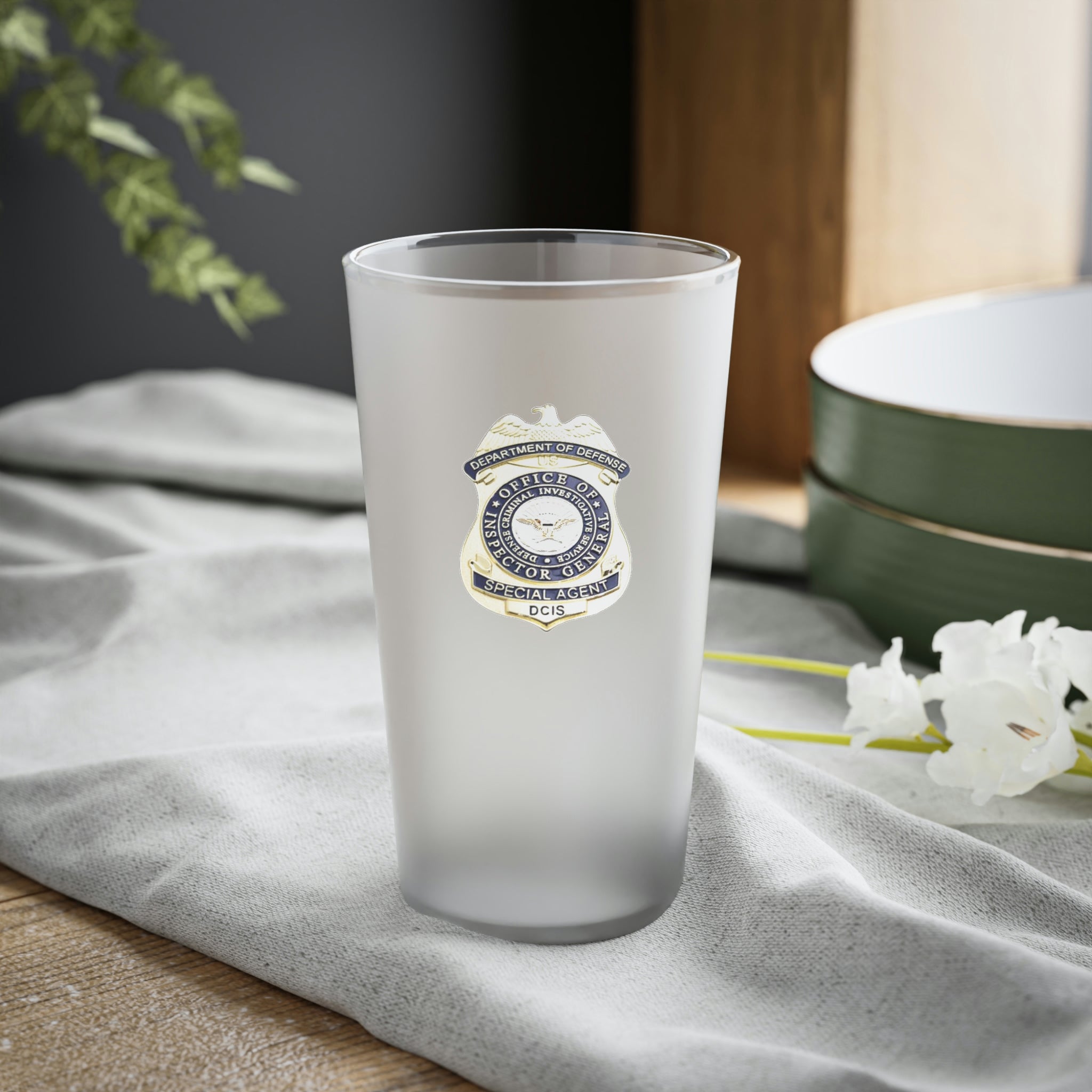 DCIS Badge Frosted Pint Glass, 16oz