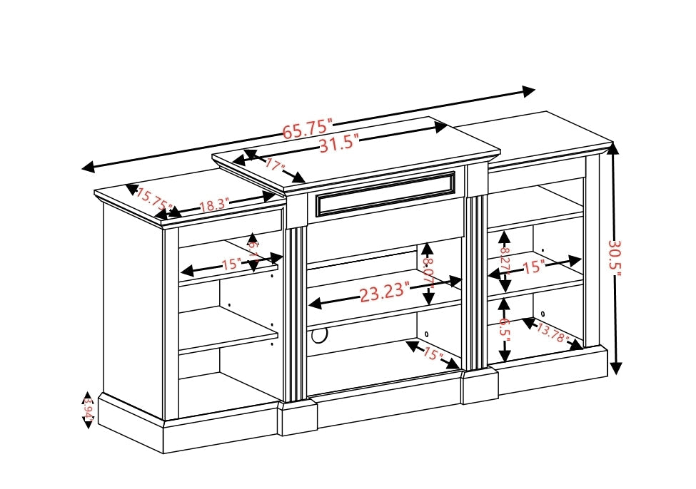 Media Console Table with Large Storage Cabinet, Modern TV Media Entertaionment Stand, White, 65.75'W*17'D*32.48'H