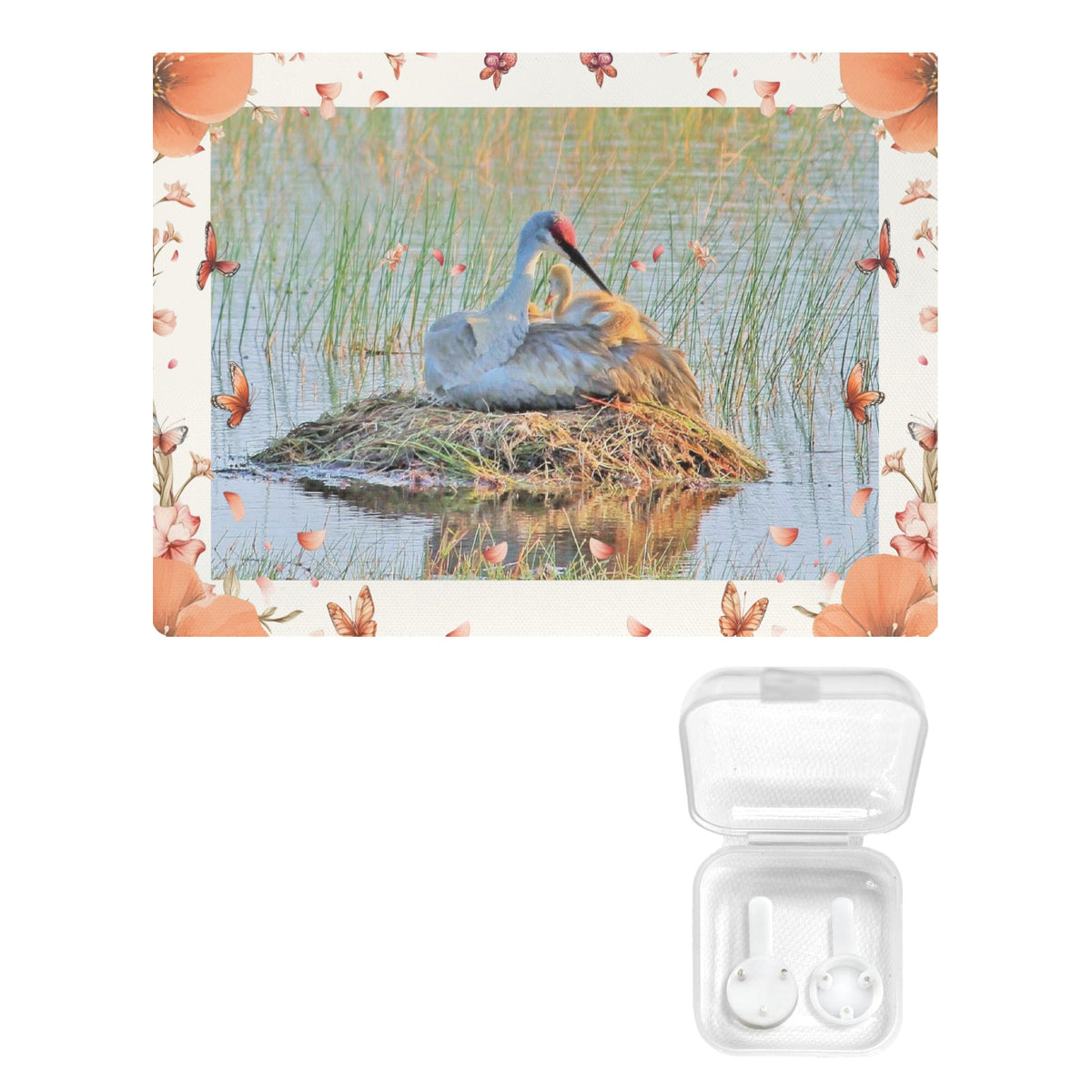 Sandhill Crane with Flower Border Frame Canvas Print 24" x 18" (Made in USA)