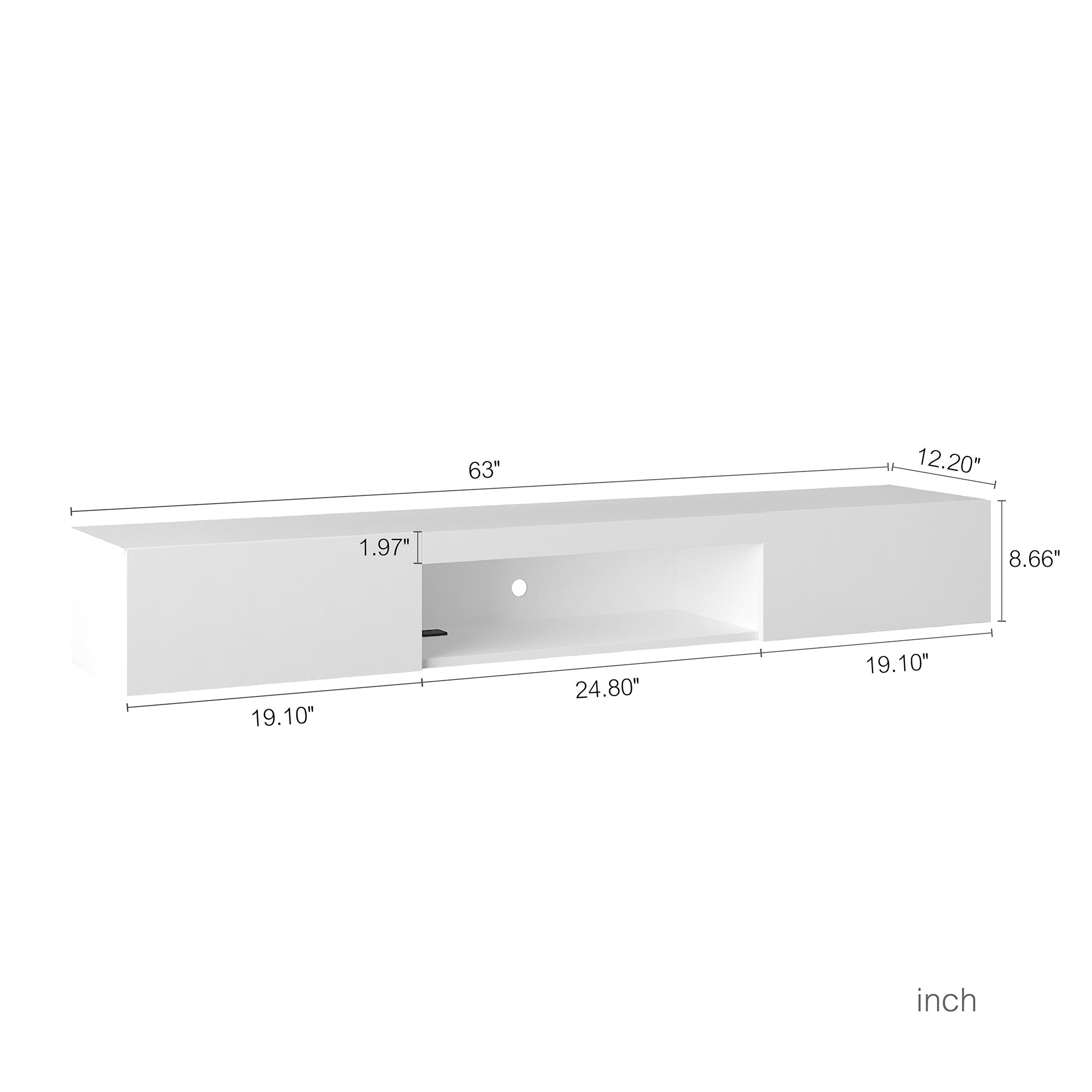 Floating TV Stand Wall Mounted with 16 Color LEDs,63' Modern TV Stand,Floating TV Cabinet Entertainment Center for 55 60 65 Inch TV,White