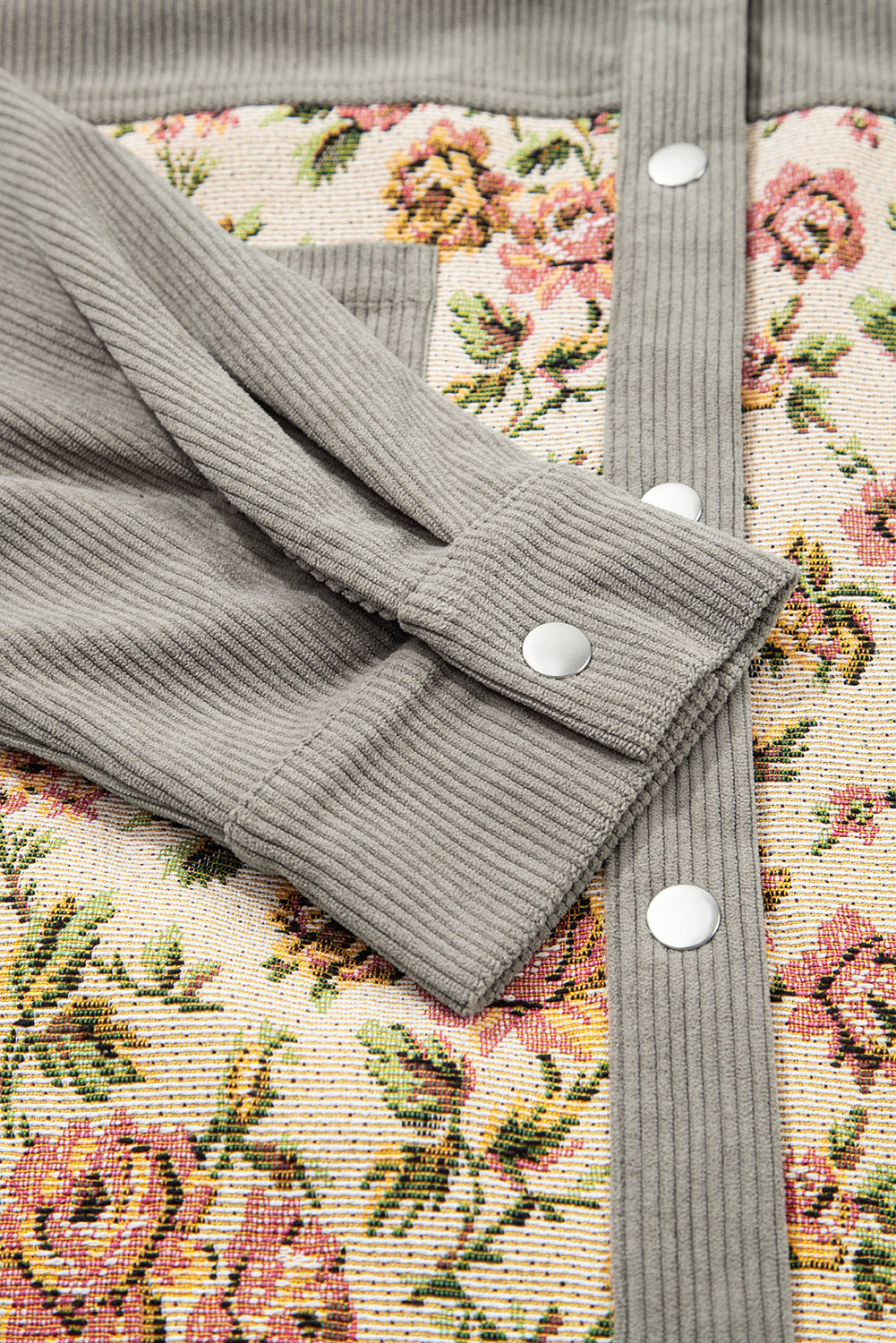 Plus Size Floral Patchwork Corduroy Pocketed Jacket