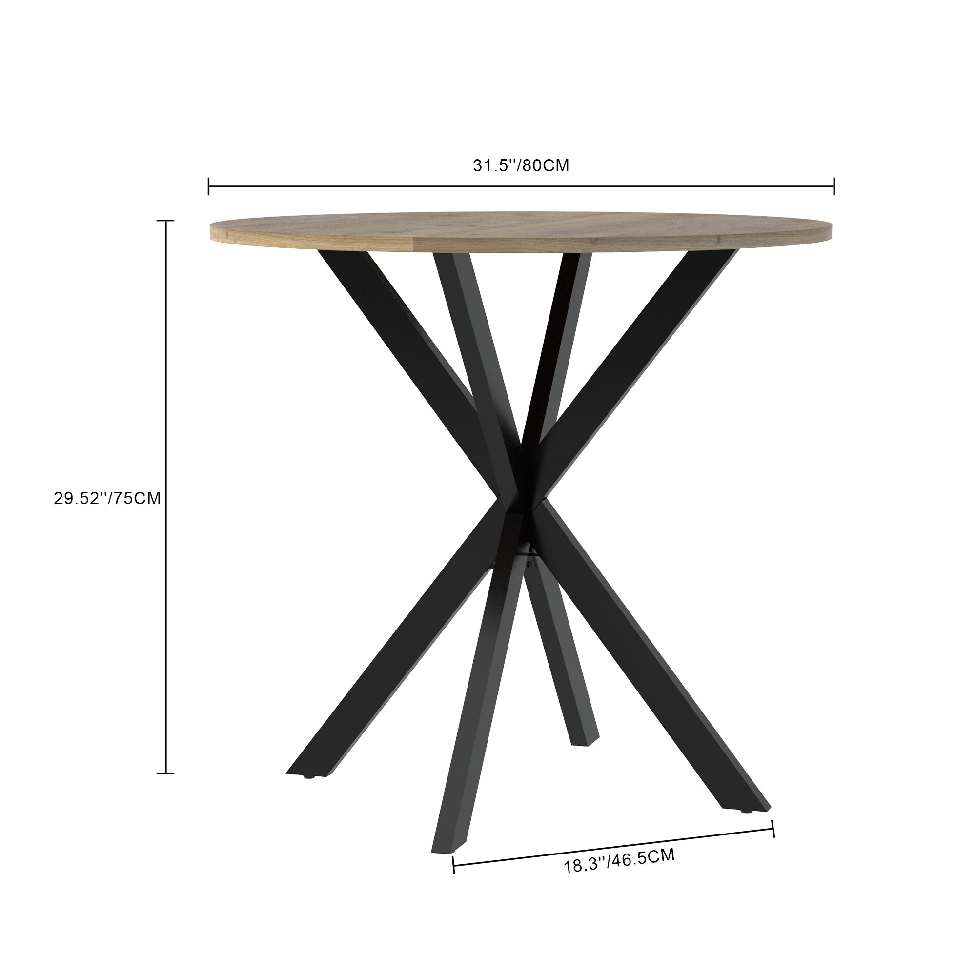 31.5 Inch Round Dining Table, Small Circle Kitchen Table with Metal Black Legs for 2-4 people,Modern Dining Room Table, Brown (only table)