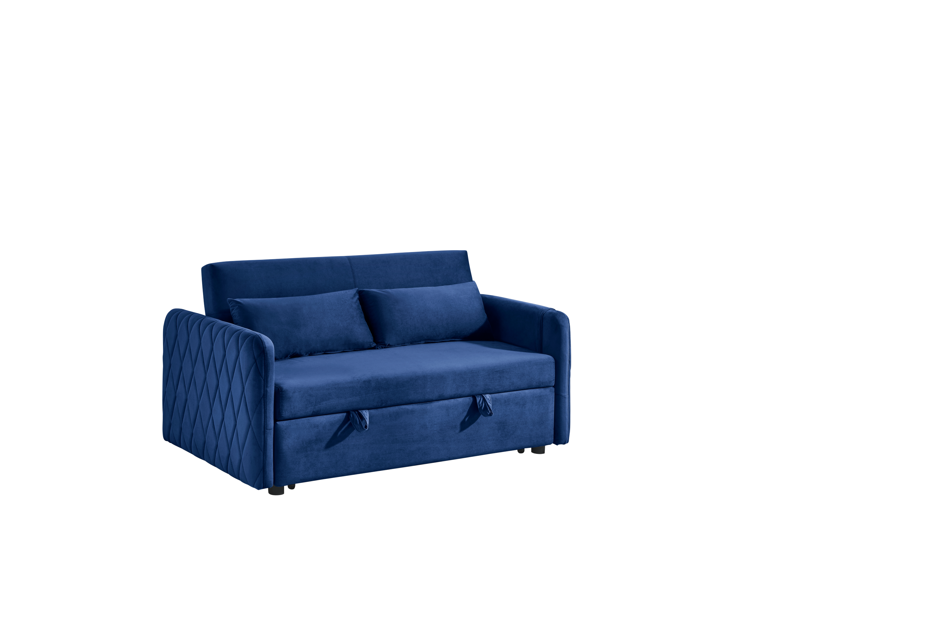 55' Modern Convertible Sofa Bed with 2 Detachable Arm Pockets, Velvet Loveseat Sofa with Pull Out Bed, 2 Pillows and Living Room Adjustable Backrest, Grid Design Armrests