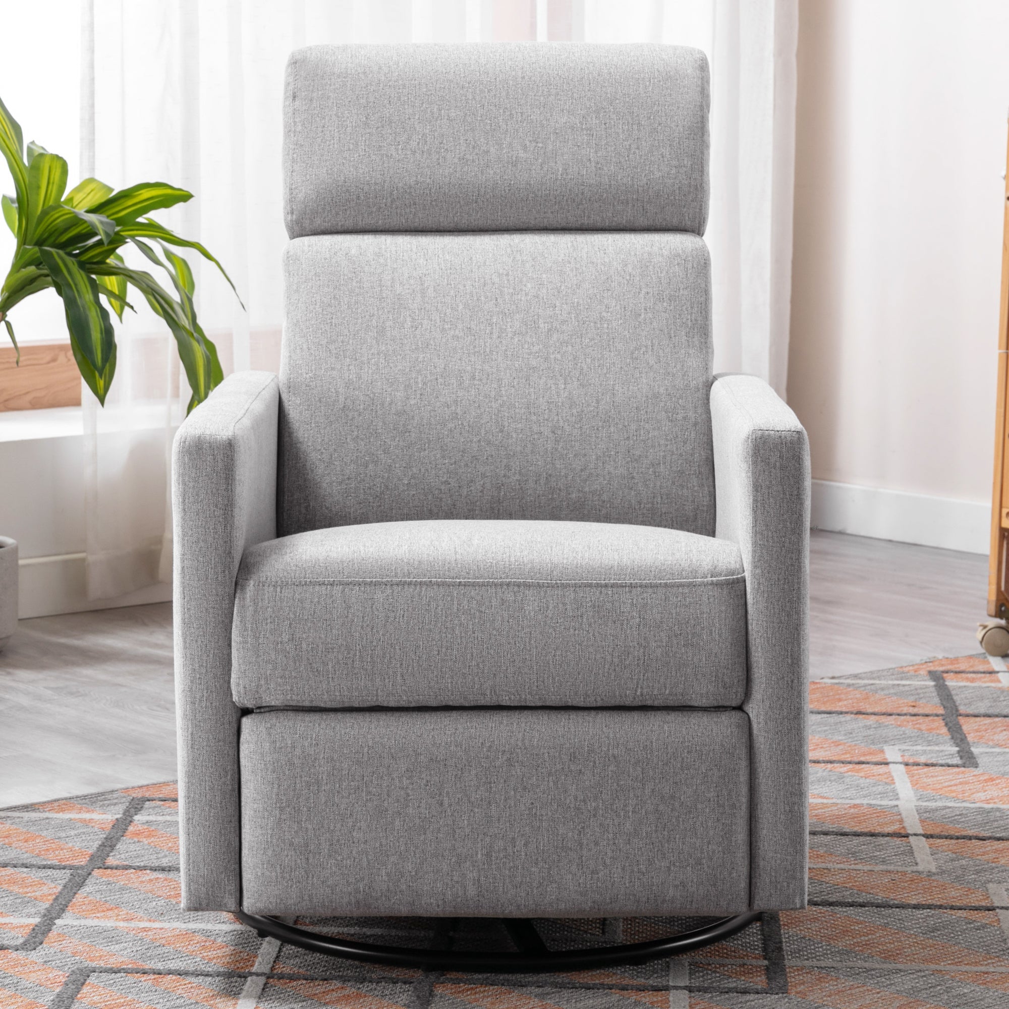 Modern Upholstered Rocker Nursery Chair Plush Seating Glider Swivel Recliner Chair, Gray Linen