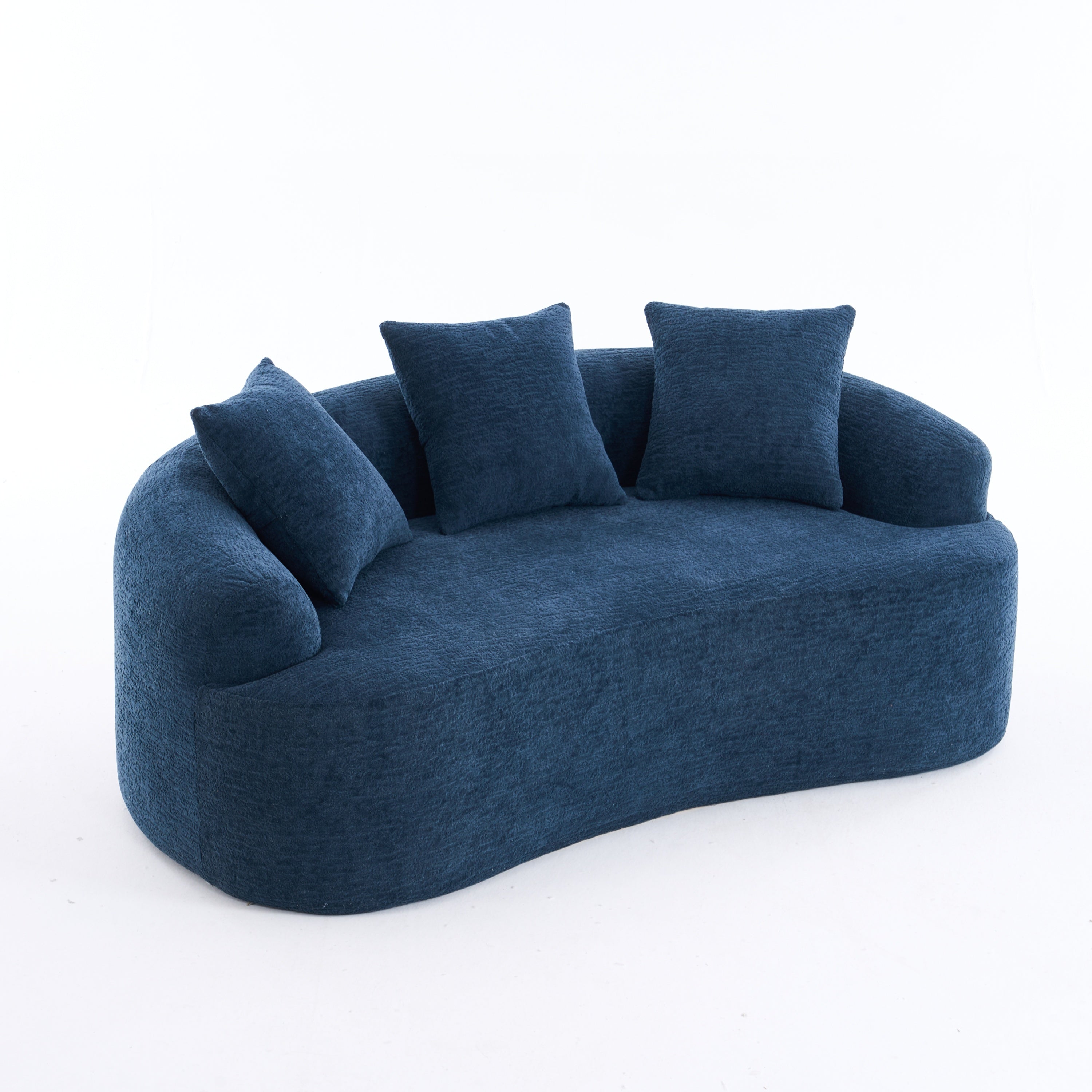 LY-025S Curved Loveseat Blue Full Compression Sponge Sofa, 30D Chenille No-Assembly Compact Sofa for Small Spaces & Apartments, 65'L, 300 lbs, 3 Pillows