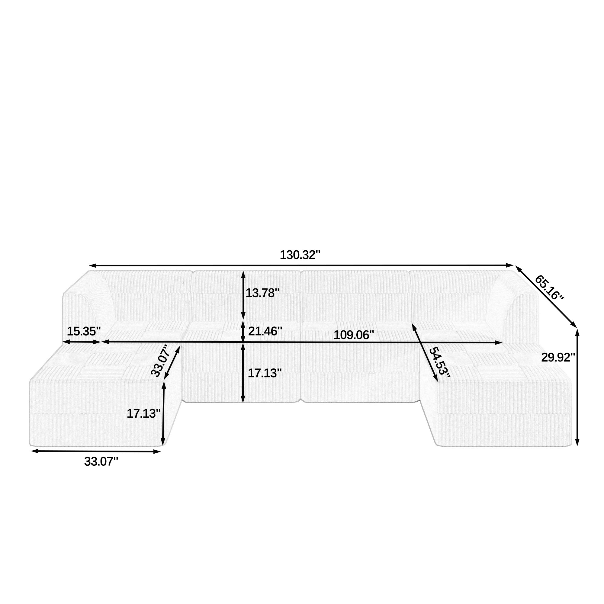 U shape Modular Sectional Sofa, Compressed Sectional Sofa Modern Minimalist Style Corduroy Couch, Sleeper Sofa for Living Room, Bedroom, Comfy Compressed Sofa Couch Space-Efficient Design-black