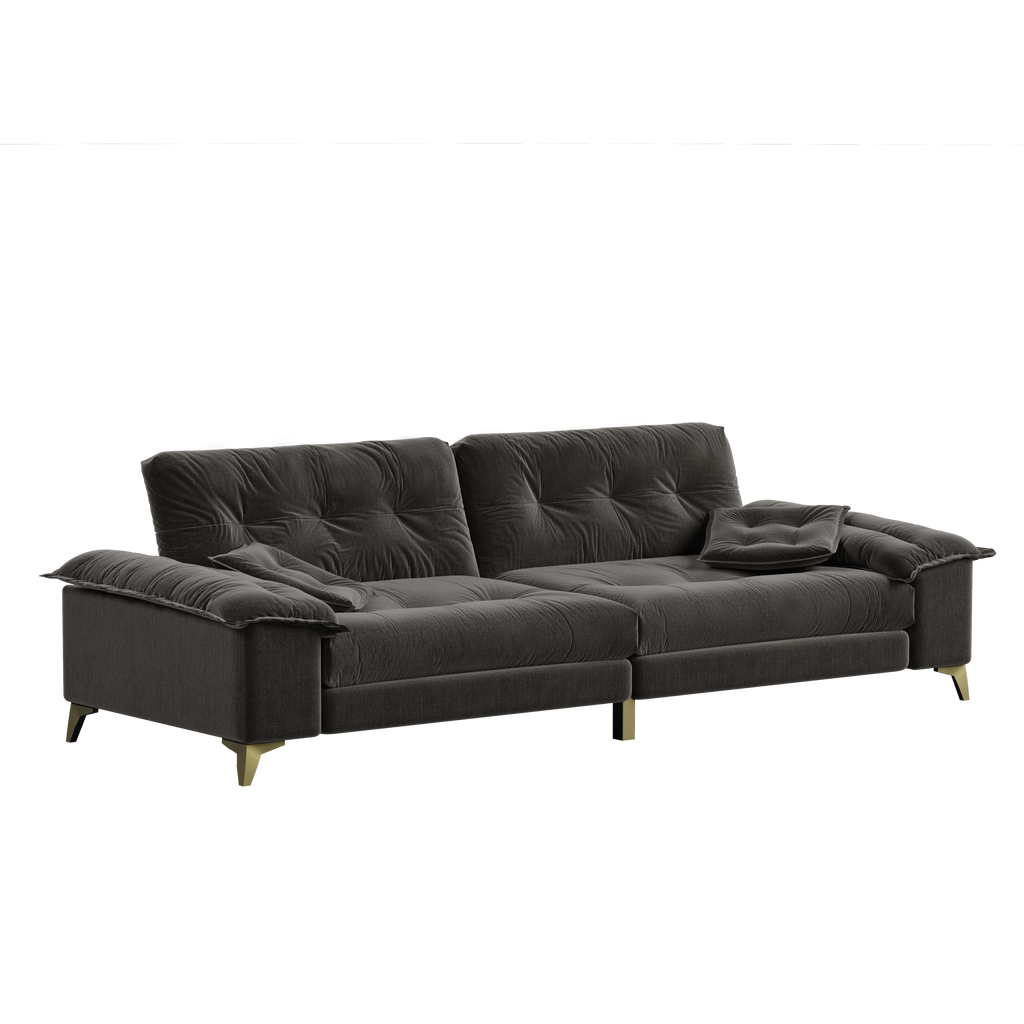 104.7 ' Modern 4-Seat Cloud Sofa with Wide Removable Armrests, Tufted Sofa with Metal Legs,Comfy Chenille Upholstered Couch with 2 Pillows for Living Room,Bedroom,Apartment, Office,Studio,Dark Gery