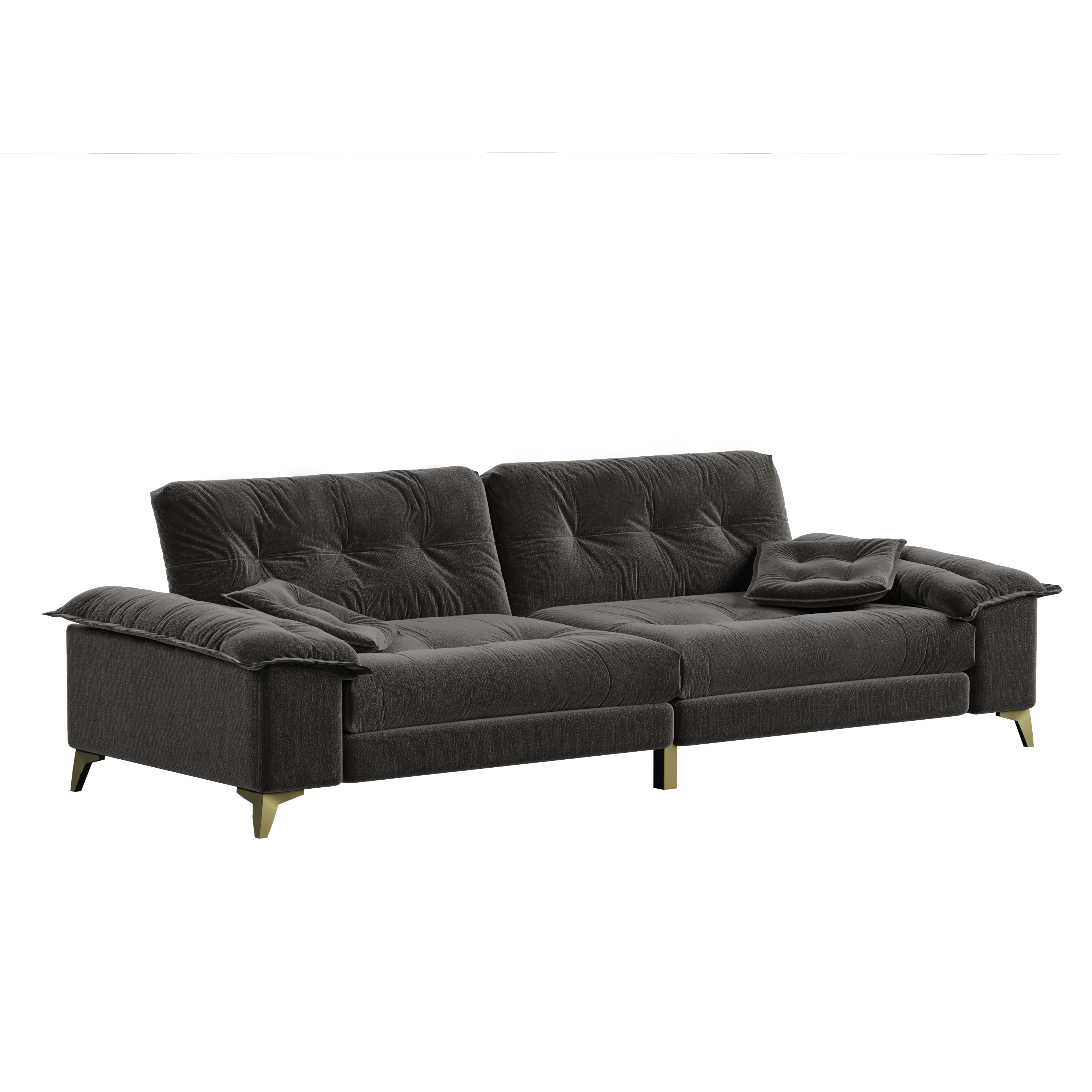 104.7 ' Modern 4-Seat Cloud Sofa with Wide Removable Armrests, Tufted Sofa with Metal Legs,Comfy Chenille Upholstered Couch with 2 Pillows for Living Room,Bedroom,Apartment, Office,Studio,Dark Gery