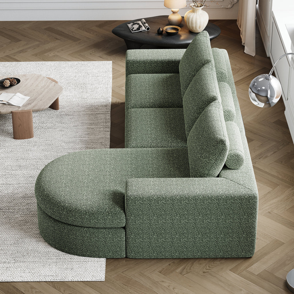 99-Inch Chenille Cloud Curved Sectional Sofa with Chaise, L-Shaped Modern Boneless Couch with Deep Seats, Chenille Sectional Sofa for Living Room and Bedroom, No Assembly Required