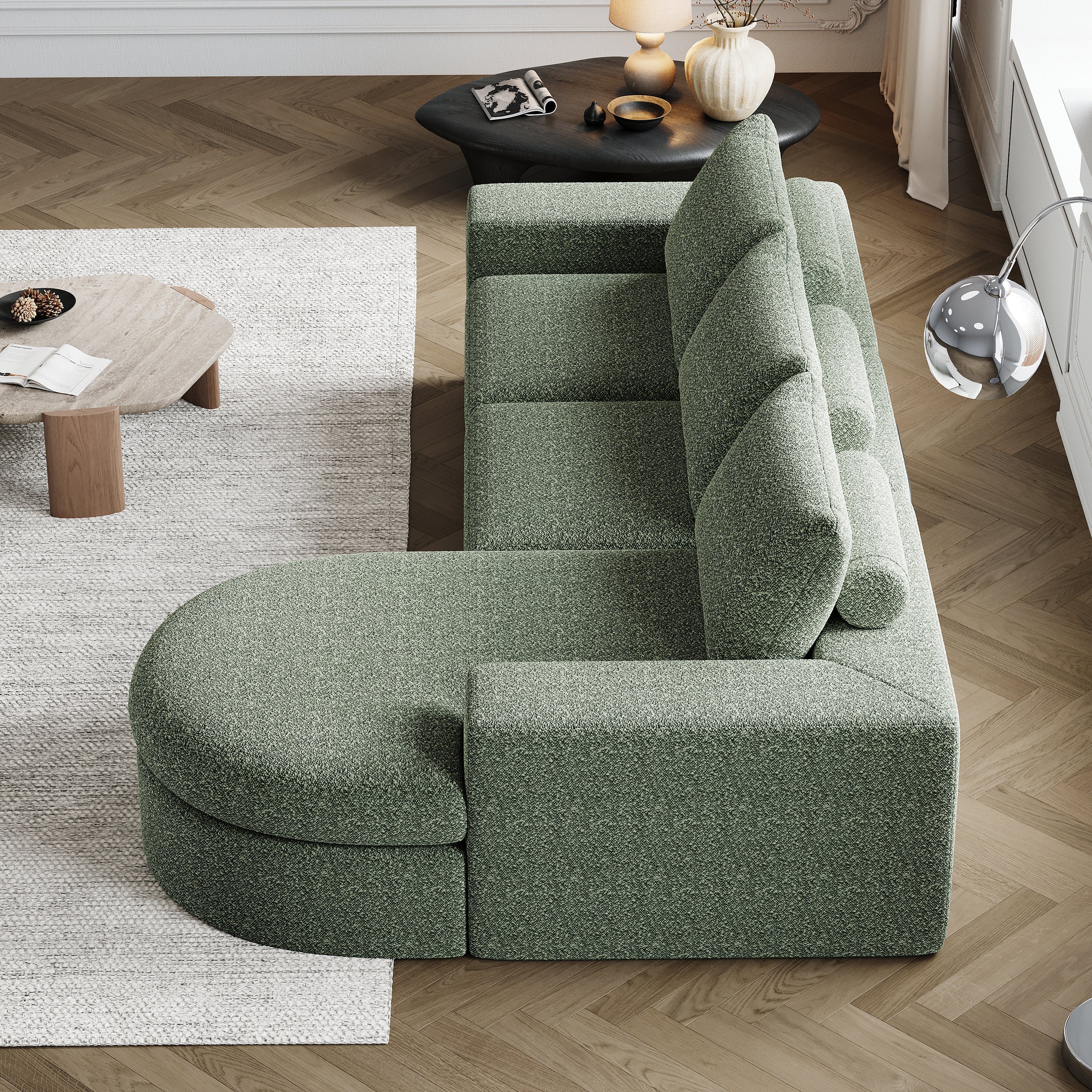 99-Inch Chenille Cloud Curved Sectional Sofa with Chaise, L-Shaped Modern Boneless Couch with Deep Seats, Chenille Sectional Sofa for Living Room and Bedroom, No Assembly Required