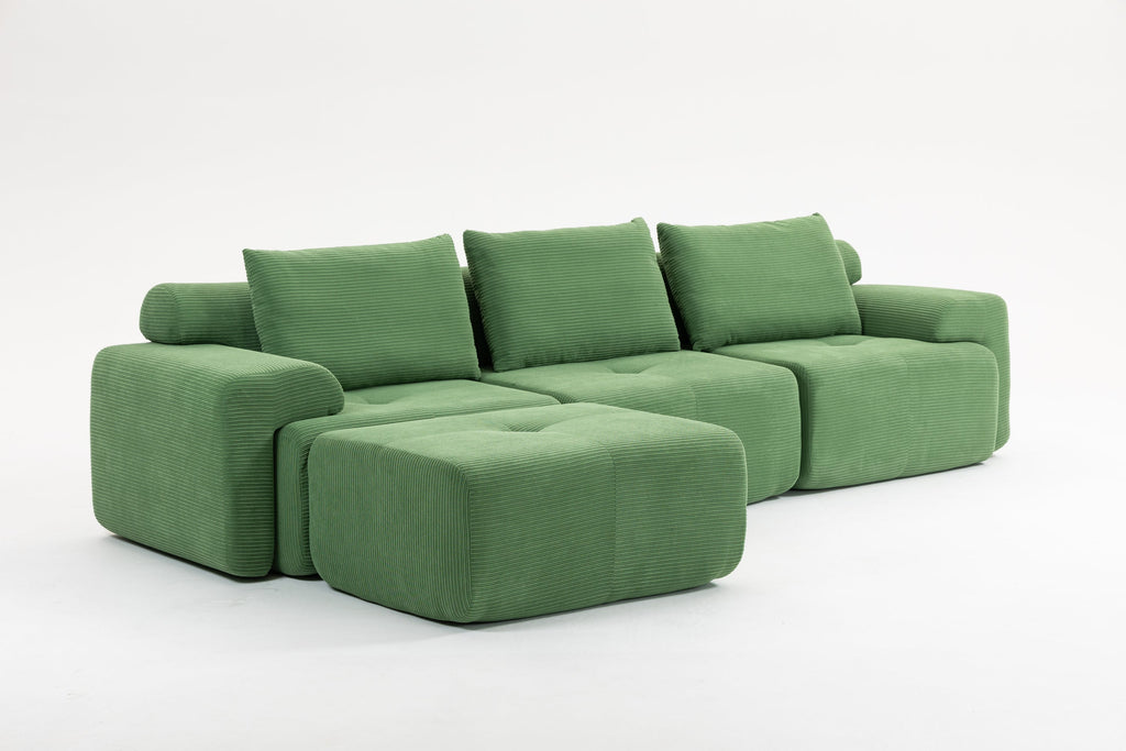 L-Shaped Sectional Couches for Living Room with Memory Foam & Steel Frame - No Assembly Convertible Sofa Bed, Corduroy Fabric Compression Sofa, Modular Couch for Apartments,Bedrooms,Home Theate,Green