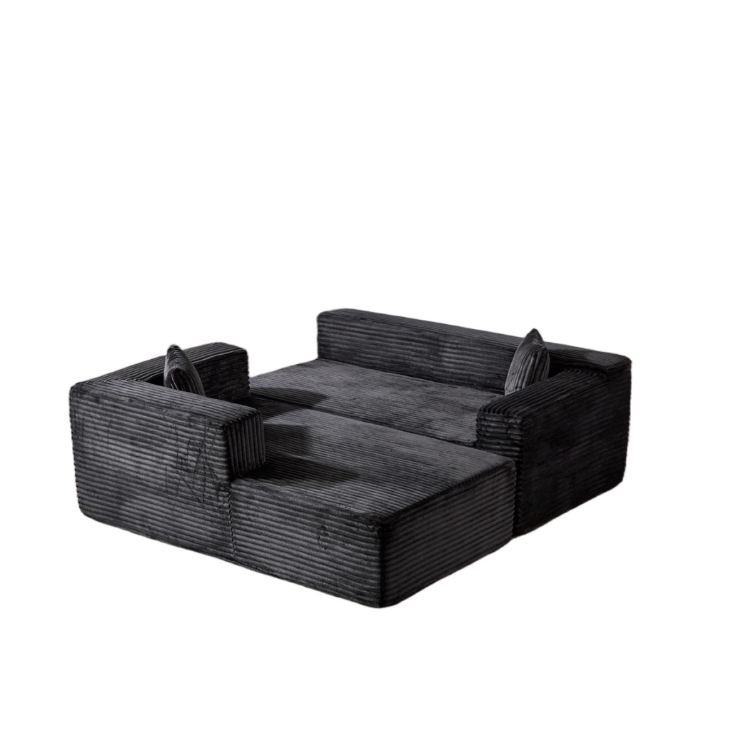 Compression Sectional Couch with Comfy Chaise, Boneless L Shape Sofa with Deep Seat, Minimalist Modular Couches Sleeper for Living Room Bedroom Apartment Lounge,corduroy,Black