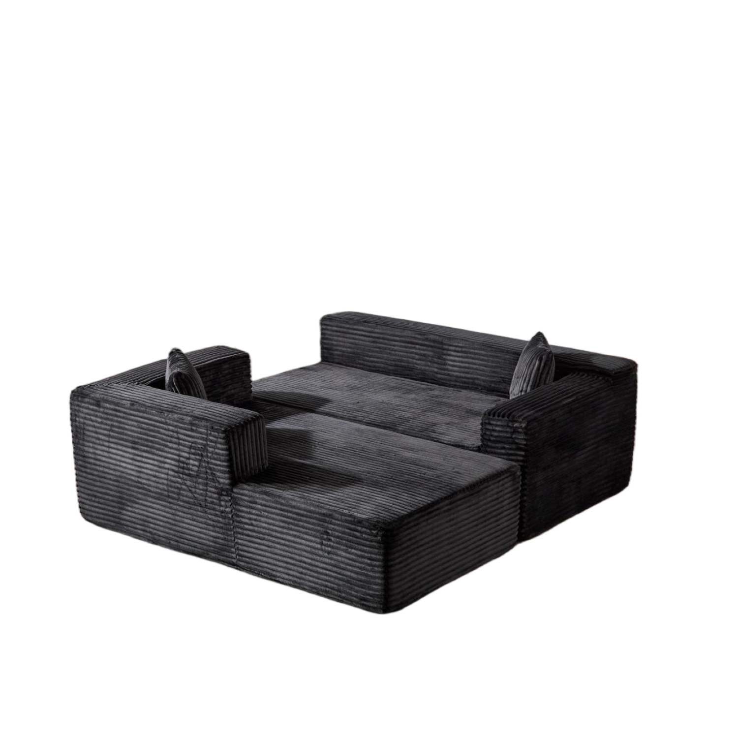 Compression Sectional Couch with Comfy Chaise, Boneless L Shape Sofa with Deep Seat, Minimalist Modular Couches Sleeper for Living Room Bedroom Apartment Lounge,corduroy,Black