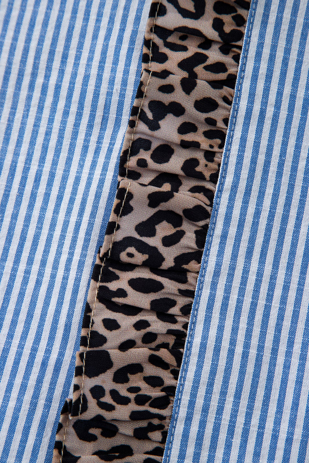 Stripe Leopard Ruffle Long Sleeve Buttoned Shirt