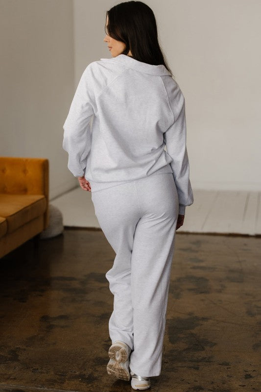 Solid V-Neck Pullover and Drawstring Sweatpants Se
