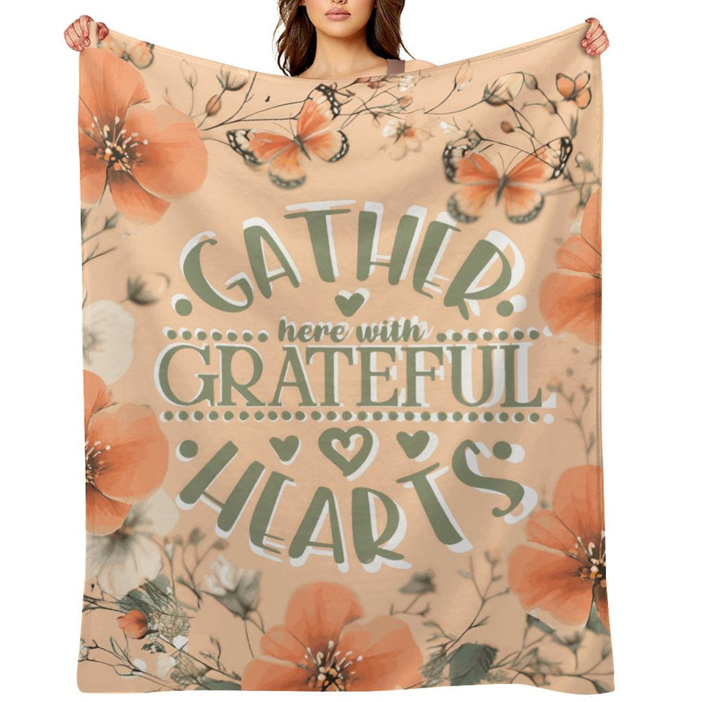 Gather Here with Grateful Hearts Orange Flannel Throw Blanket - 40"×50"