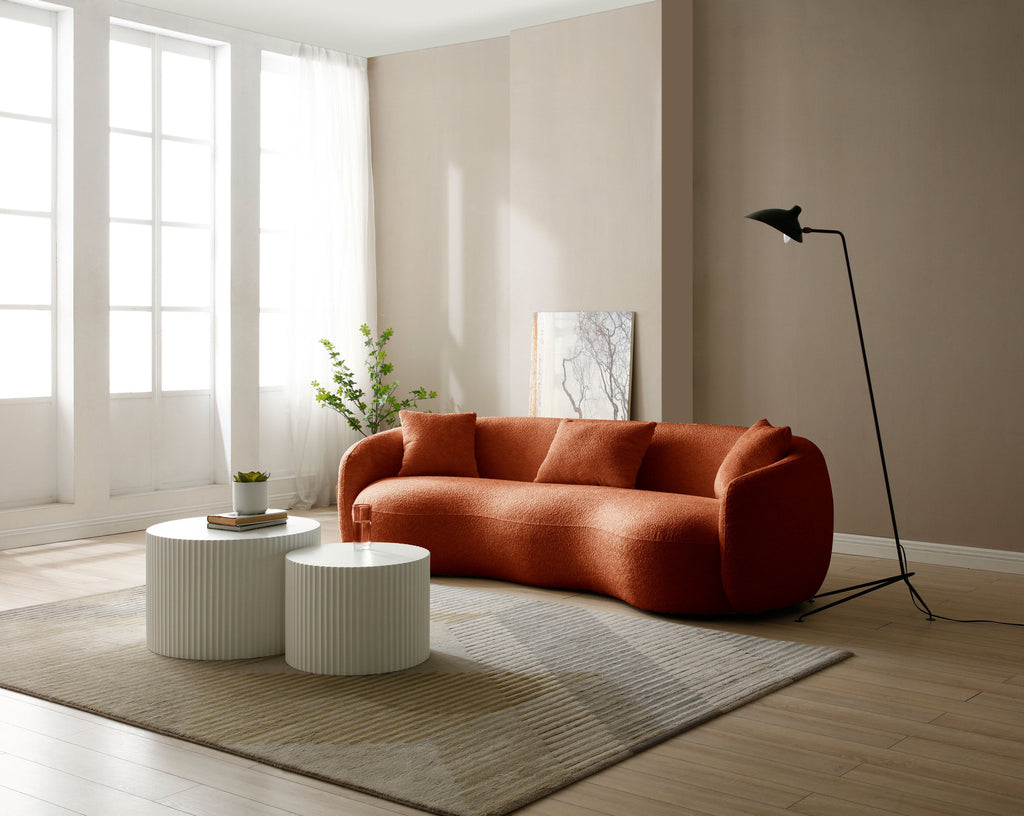 Mid Century Modern Curved Sofa,  Boucle Fabric Couch for Bedroom, Office, Apartment, Orange