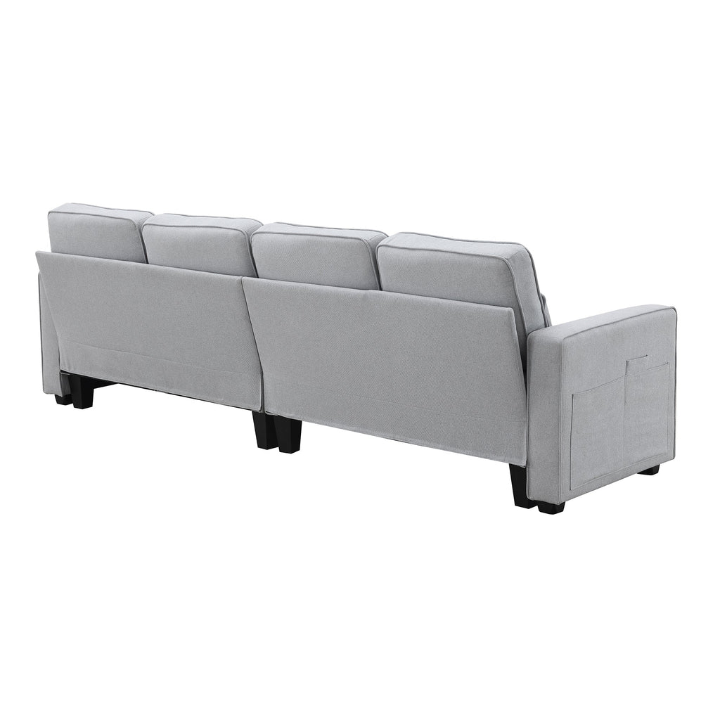 [VIDEO provided] [New] 104' 4-Seater Modern Linen Fabric Sofa with Armrest Pockets and 4 Pillows,Minimalist Style Couch for Living Room, Apartment, Office,3 Colors