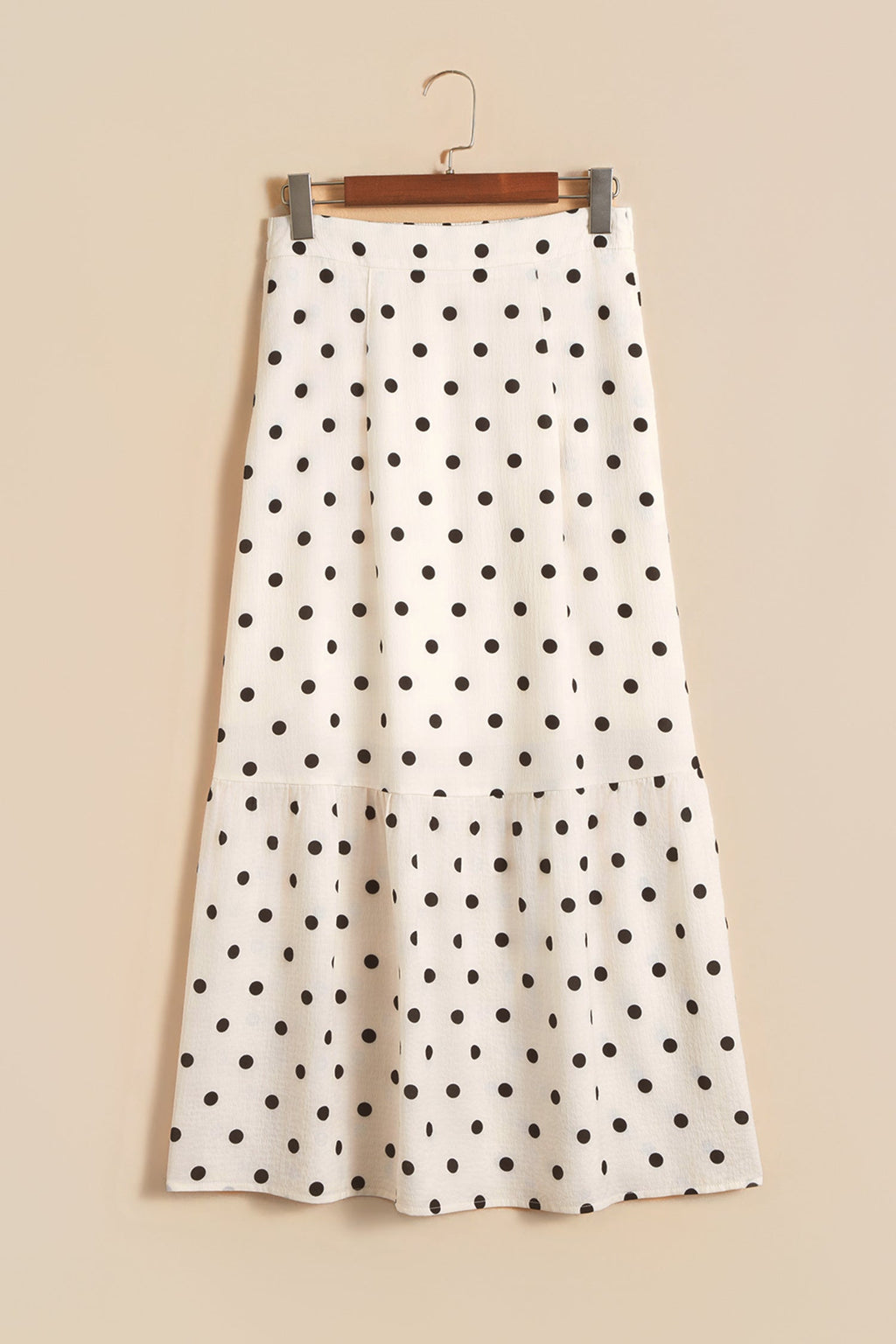 Polka Dot Ruffle Side Slit Maxi Skirt