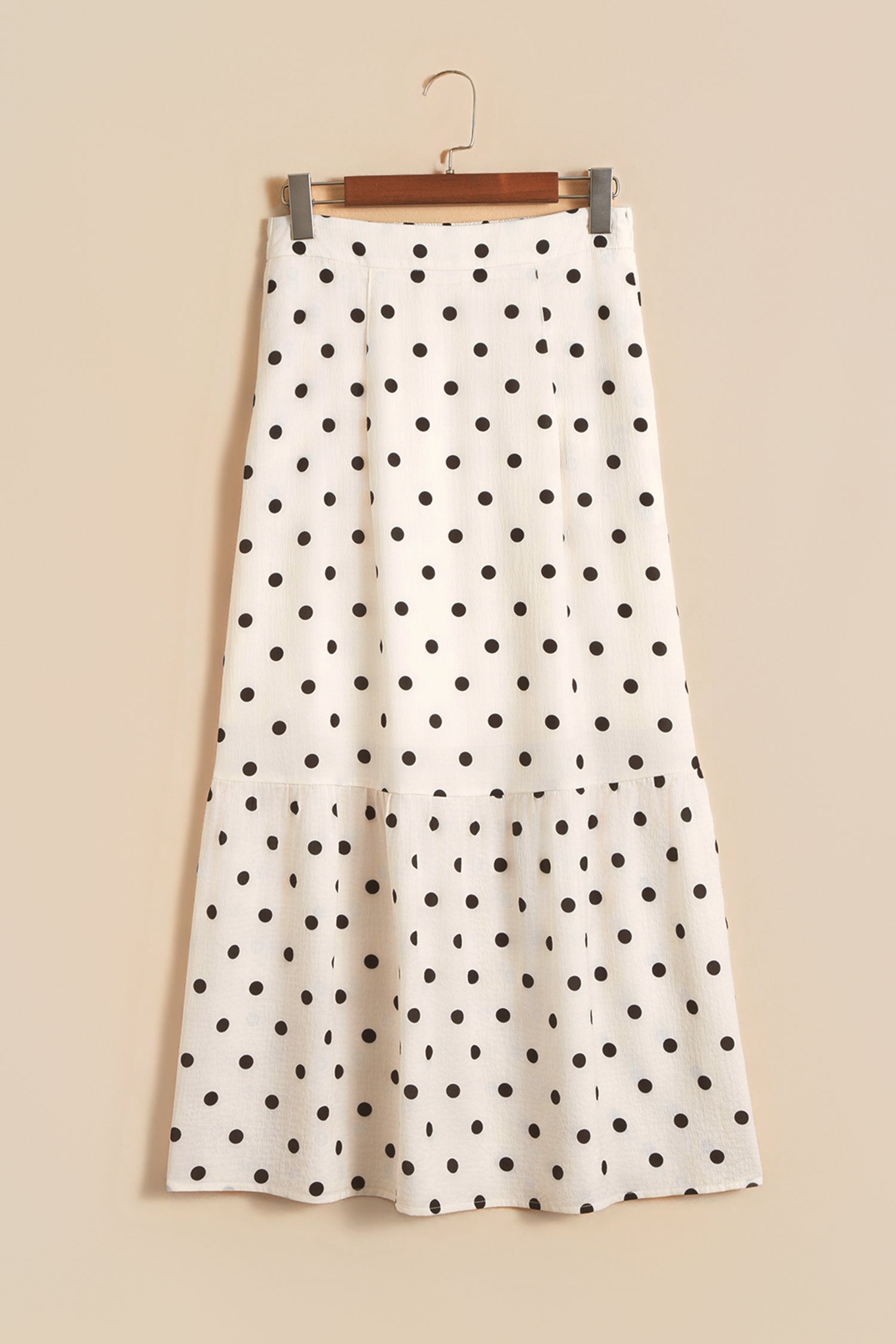 Polka Dot Ruffle Side Slit Maxi Skirt