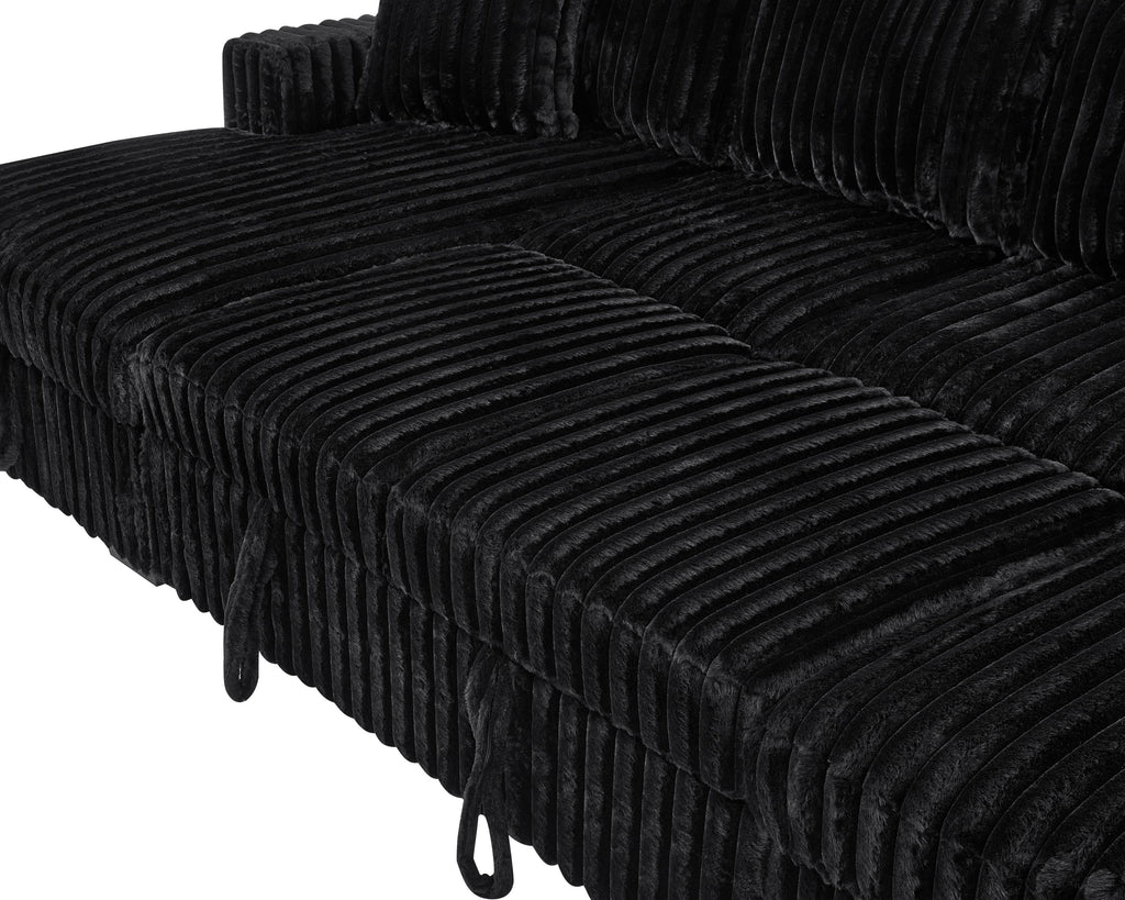U Shaped Sleeper Sofa, 122 inch Overisze - 2 in 1 Pull Out Bed, Sectional Sleeper Sofa with Double Storage Chaise for Living Room, Rabbit plush Corduroy Fabric Couch, Black