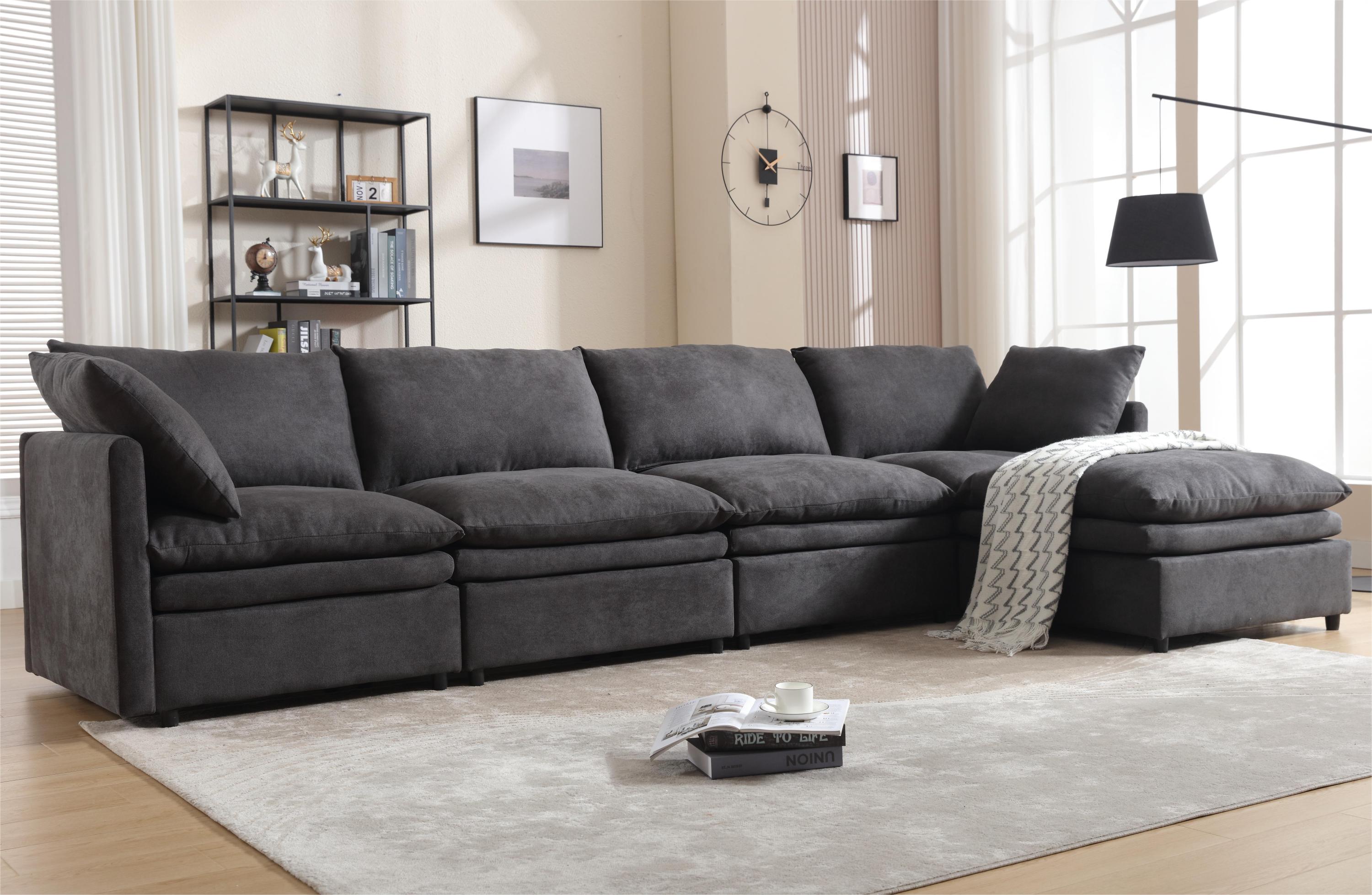 [ PACKAGING NEW UPGRADE]   [VIDEO PROVIDED]Modern U-shaped Sectional Sofa ,5-seat  Sofa ,Sleeper Sofa Couch with Chaise Lounge for Living Room,Apartment,Upholstered,Polyester,New upgrade,Dark Gray