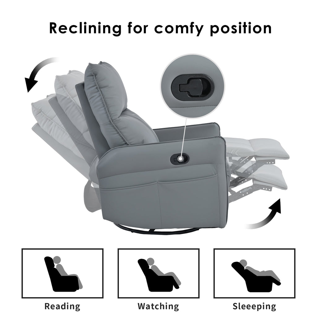 Rocker Recliner Chair,360° Swivel Nursery Rocking Chair,Glider Chair,Modern Small Rocking Swivel Recliner Chair for Bedroom,Living Room Chair Home Theater Seat,Side Pocket(Blue-gray+360° Swivel)