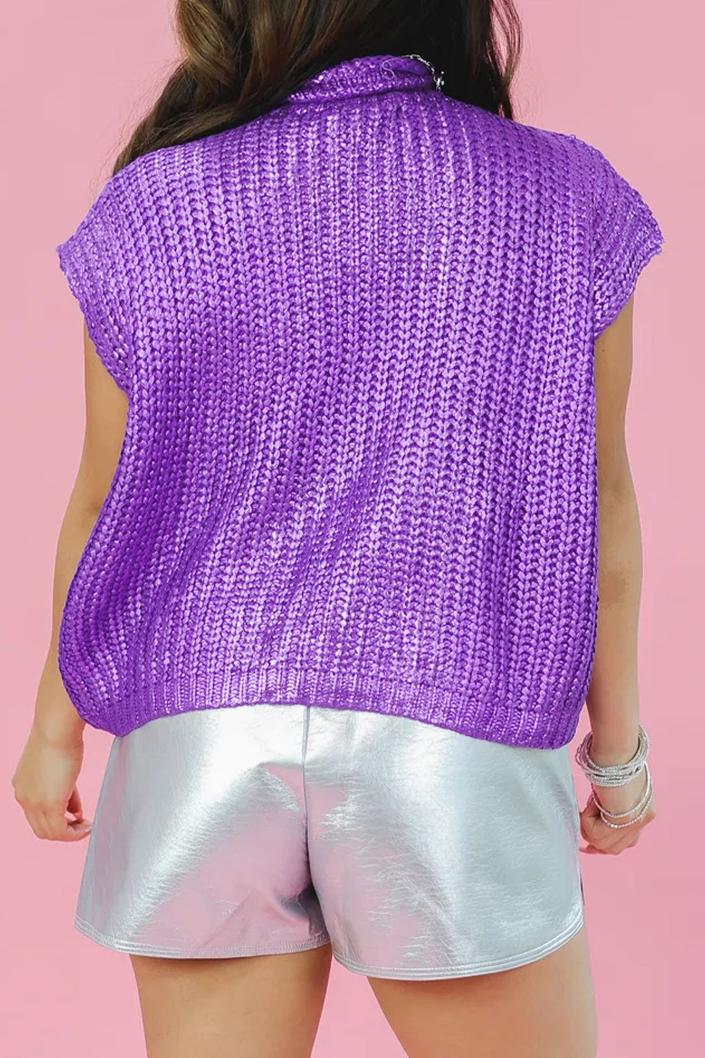 Solid Color Knit High-Neck Short-Sleeve Sweater