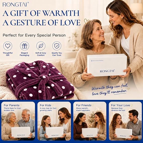 Women's Fleece Plush Warm Long Bathrobe