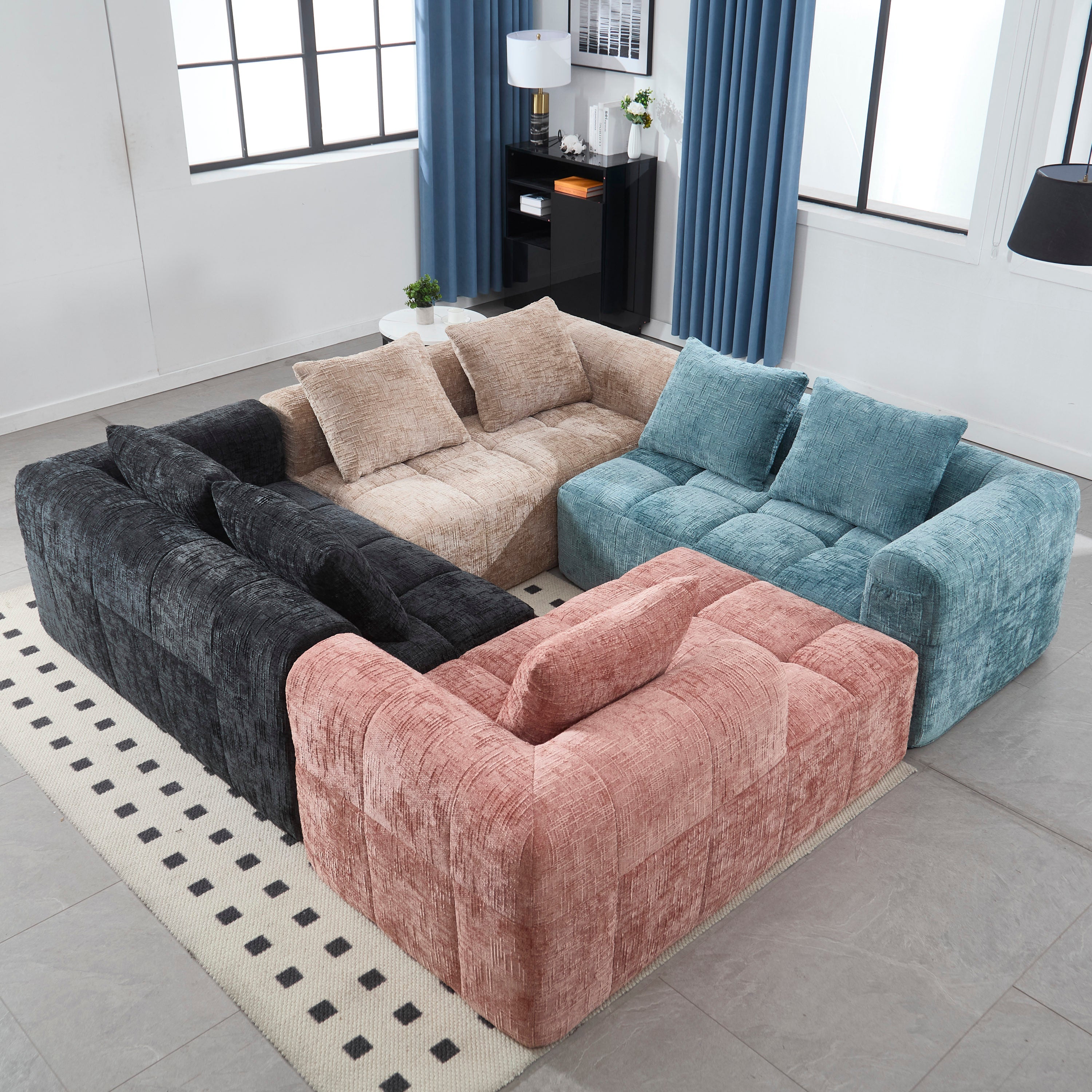 UNITED WE WIN 98.42-inch modular sectional sofa, modern modular L-shaped sofa with chaise longue, equipped with small side pockets and free of compression during installation.