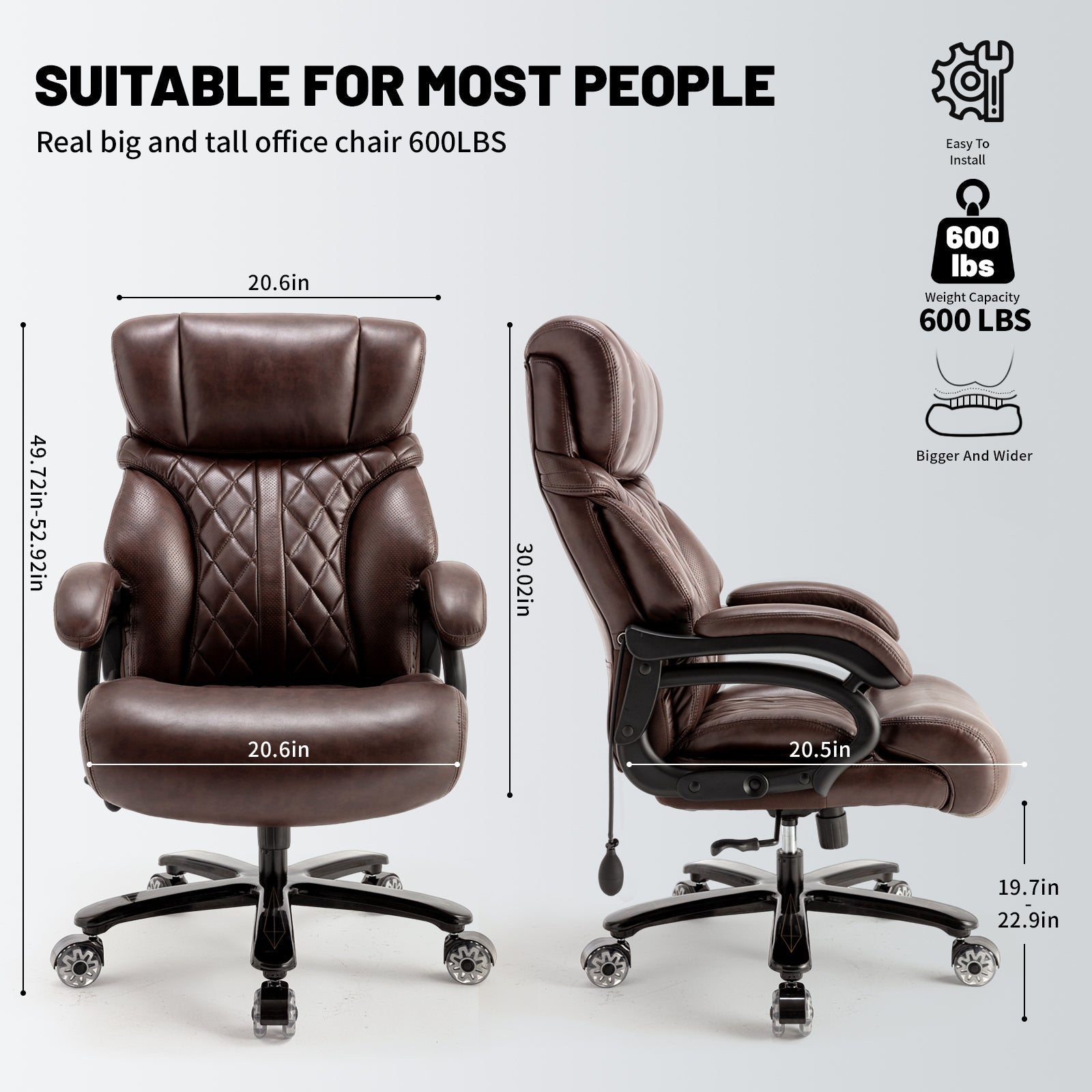 600LBS Big and Tall Office Chair for Heavy People, Extra Wide Seat and Adjustable Lumbar, Heavy Duty Executive Chair with High Back, Large Computer Desk Chair Comfortable for Home Office