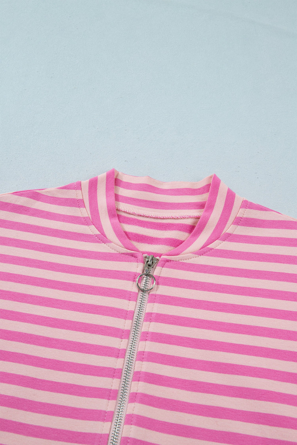 Stripe Puff Sleeve Zip-Up Sweatshirt Jacket