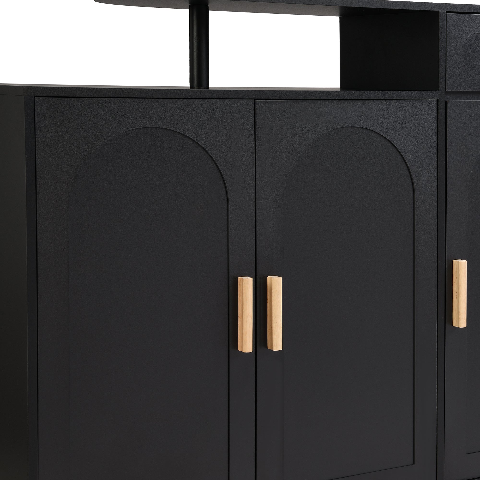 ON-TREND Elegant Shoe Cabinet with Arched Doors and Drawer, Cream Style Storage Sideboard with Adjustable Shelves and Solid Wood Legs for Entryway, Living Room, Black