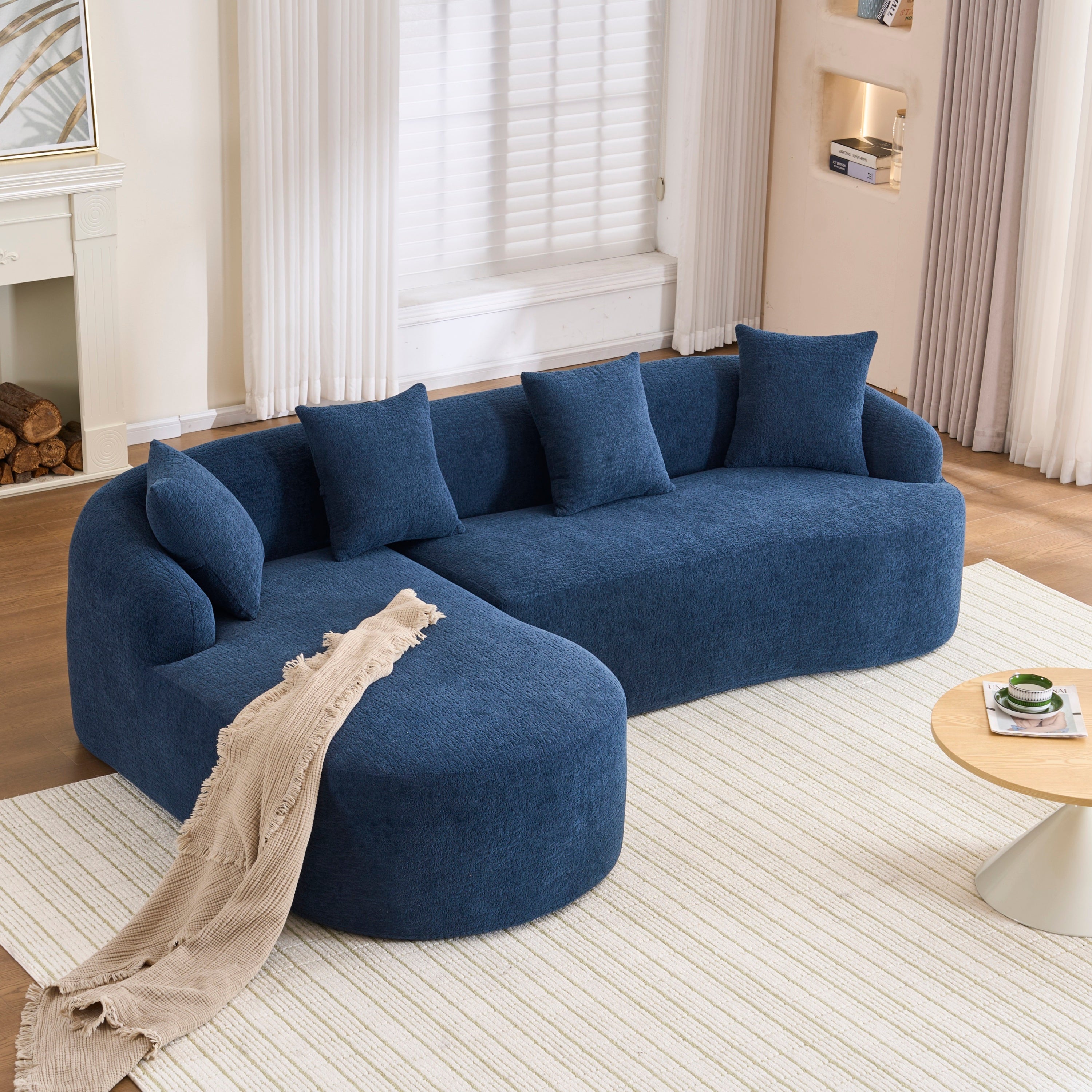 Full Compression Sponge Navy Blue Modular Chenille L-Shape Sectional Sofa with High-Density Foam,99'L, Spacious and Comfortable