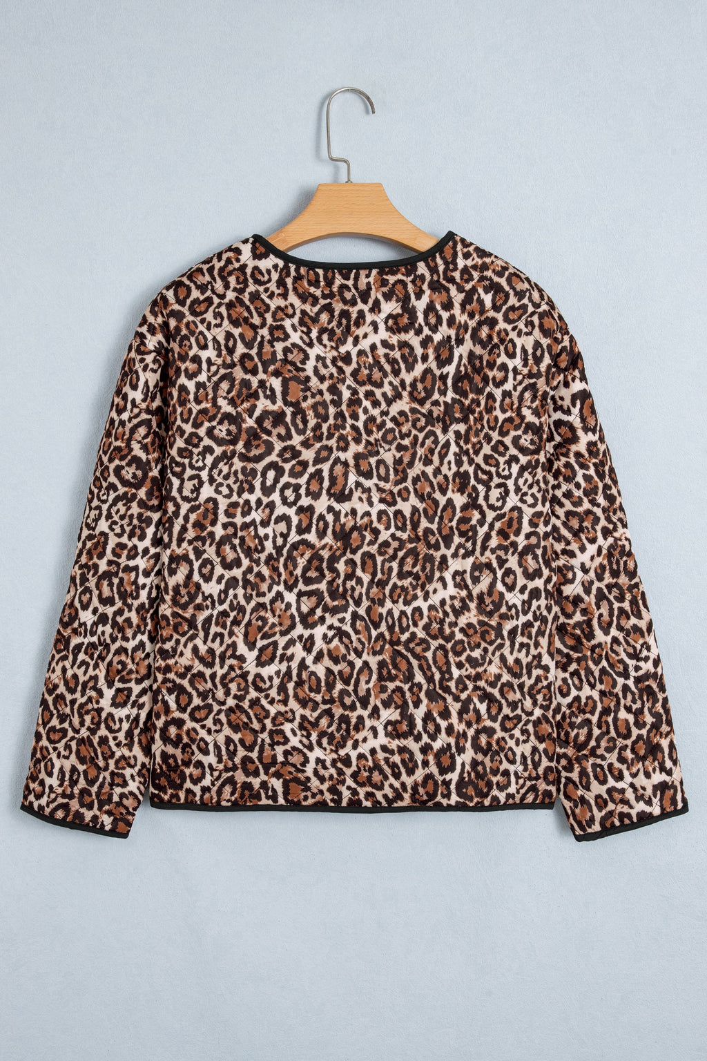 Leopard Quilted Button Front Patch Pocket Jacket