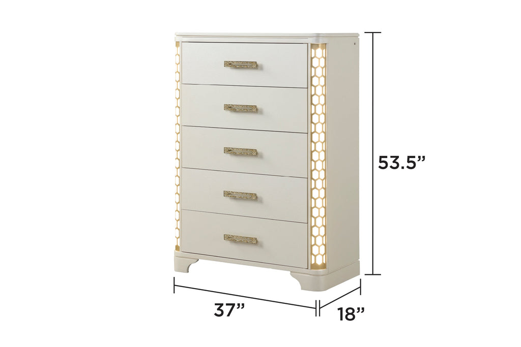JASMINE Queen 5 Pc Unique LED Vanity Bedroom Set made with Wood in Beige (NJ INVENTORY)