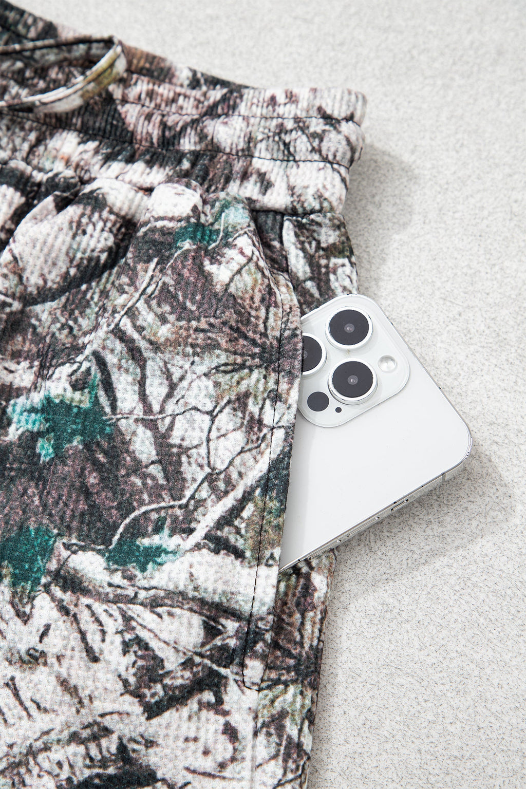 Camo Long Sleeve Top & Elastic Waist Shorts Set