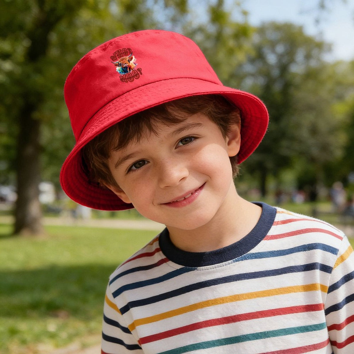 Who? Moo? Highland Cow Design Kid's Bucket Hat | Ships from USA