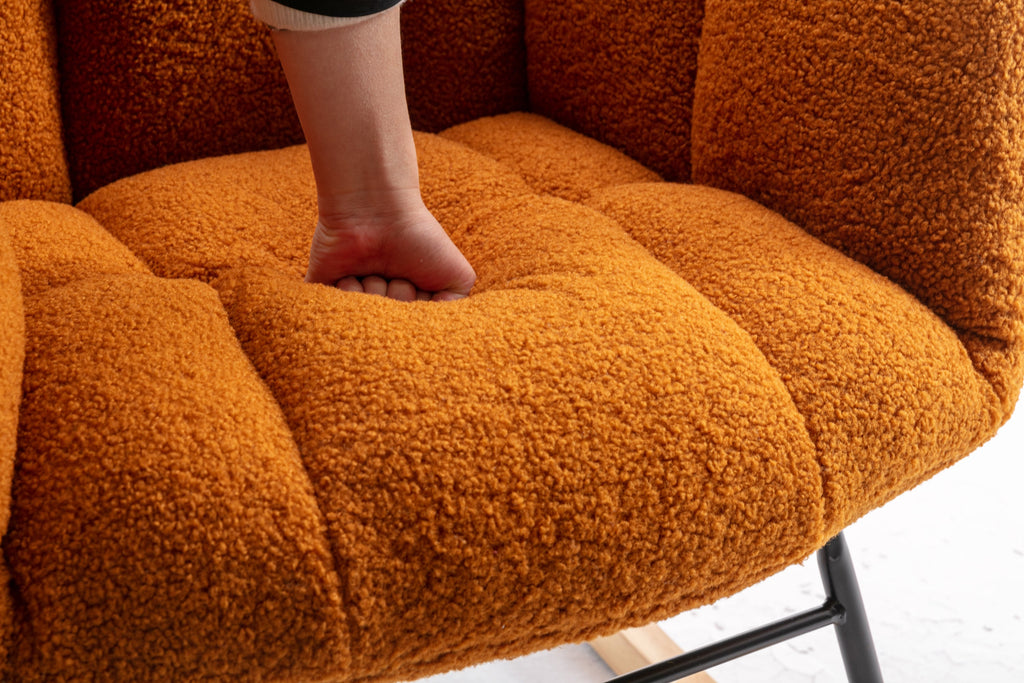 050-Teddy Fabric Rocking Gilder Nursery Chair For Living Room Indoor,Caramel