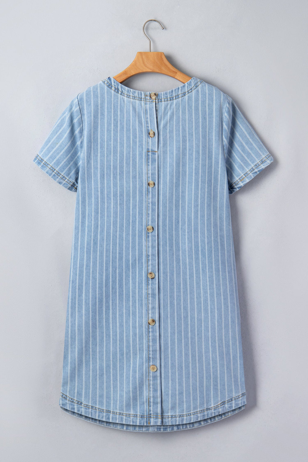 Stripe Denim Buttoned Back Mini T-Shirt Dress