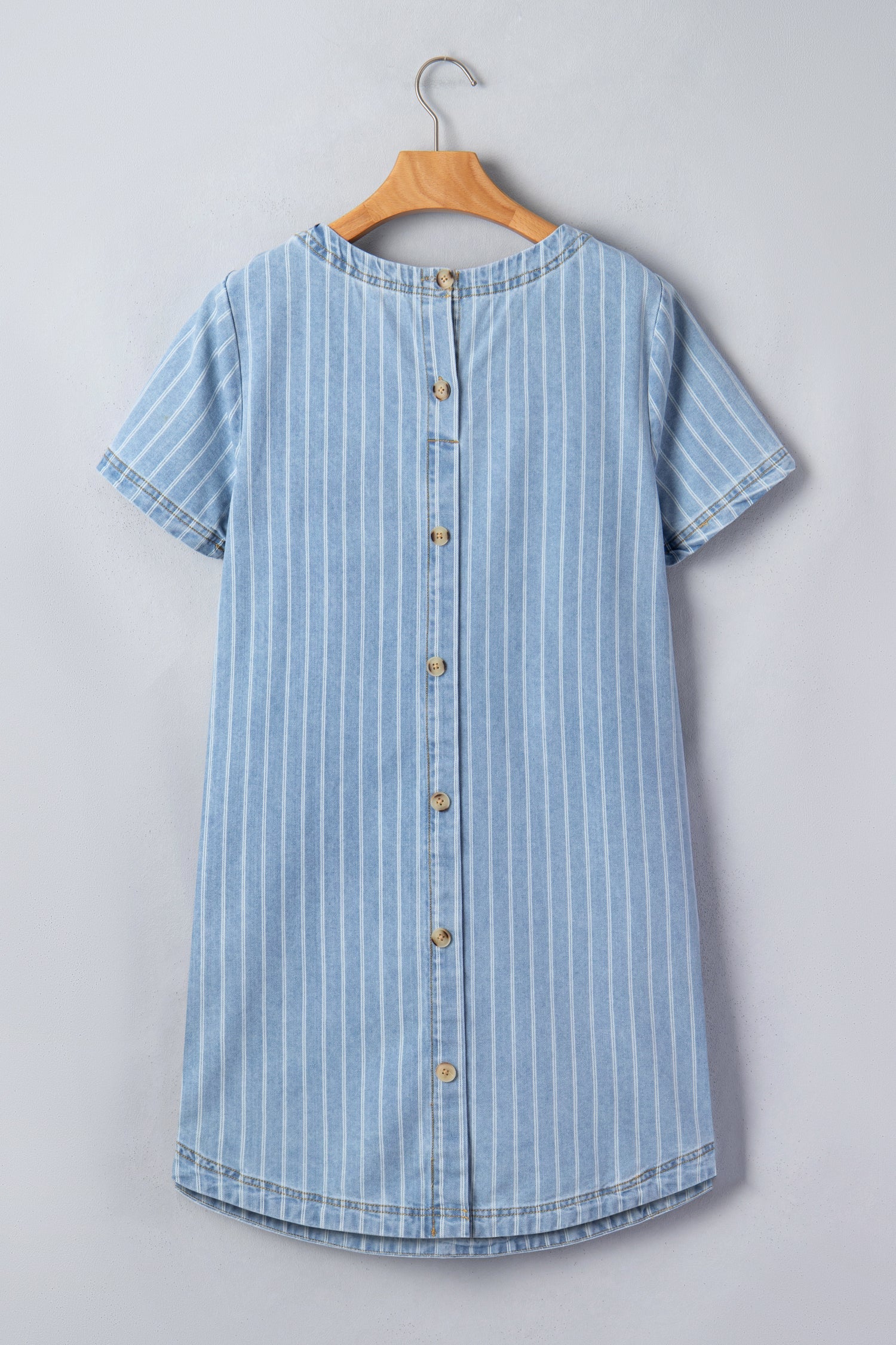 Stripe Denim Buttoned Back Mini T-Shirt Dress