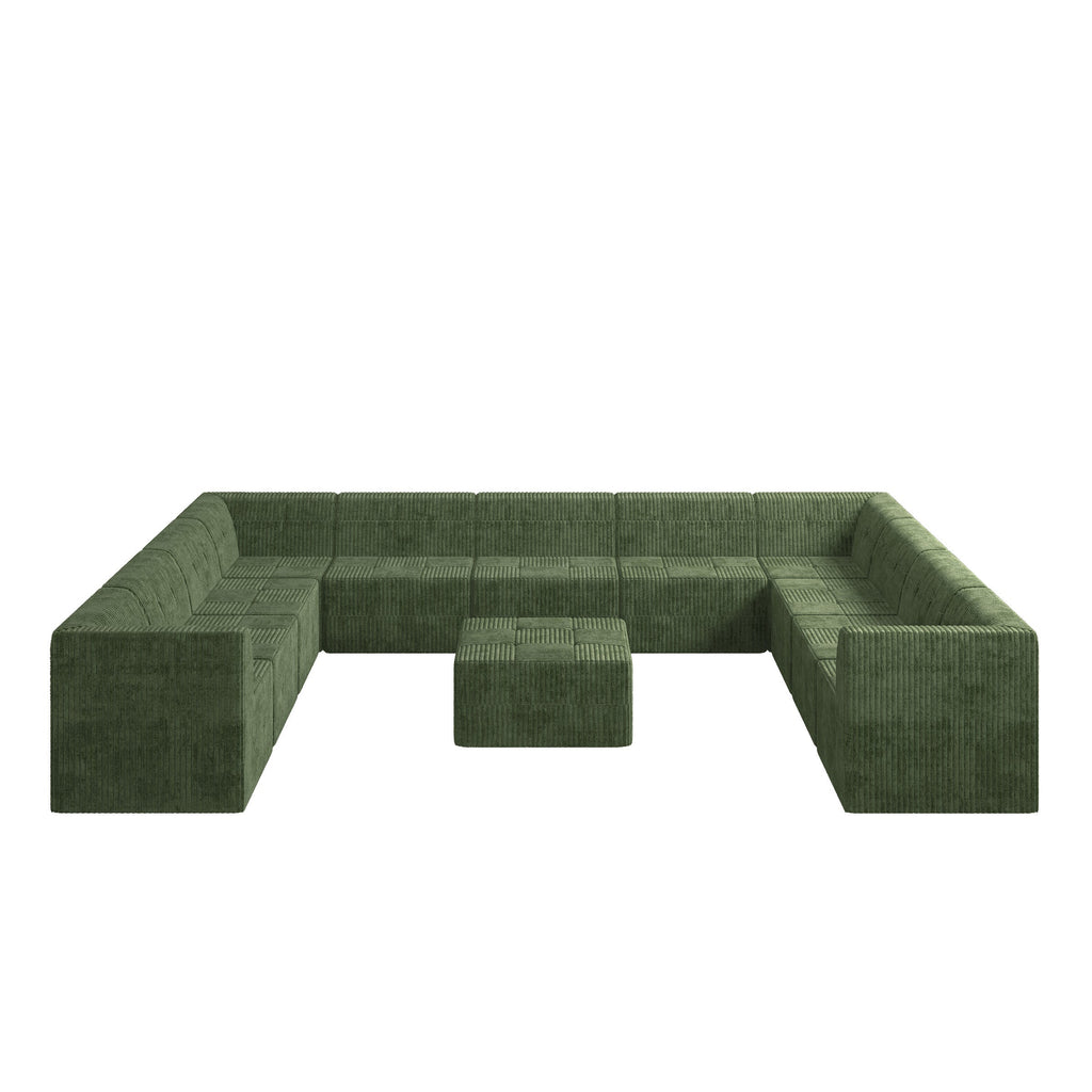U shape Modular Sectional Sofa,DIY Compressed Sectional Sofa Modern Minimalist Style Corduroy Couch, Sleeper Sofa for Living Room, Bedroom, Comfy Compressed Sofa Couch Space-GREEN